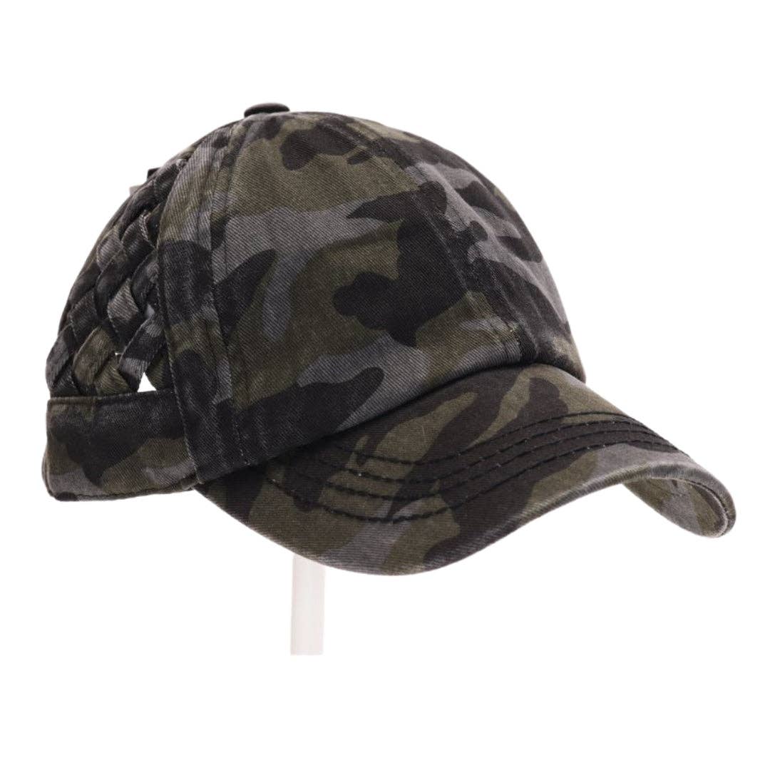 Basket Woven Criss-Cross High Ponytail CC Baseball Hat