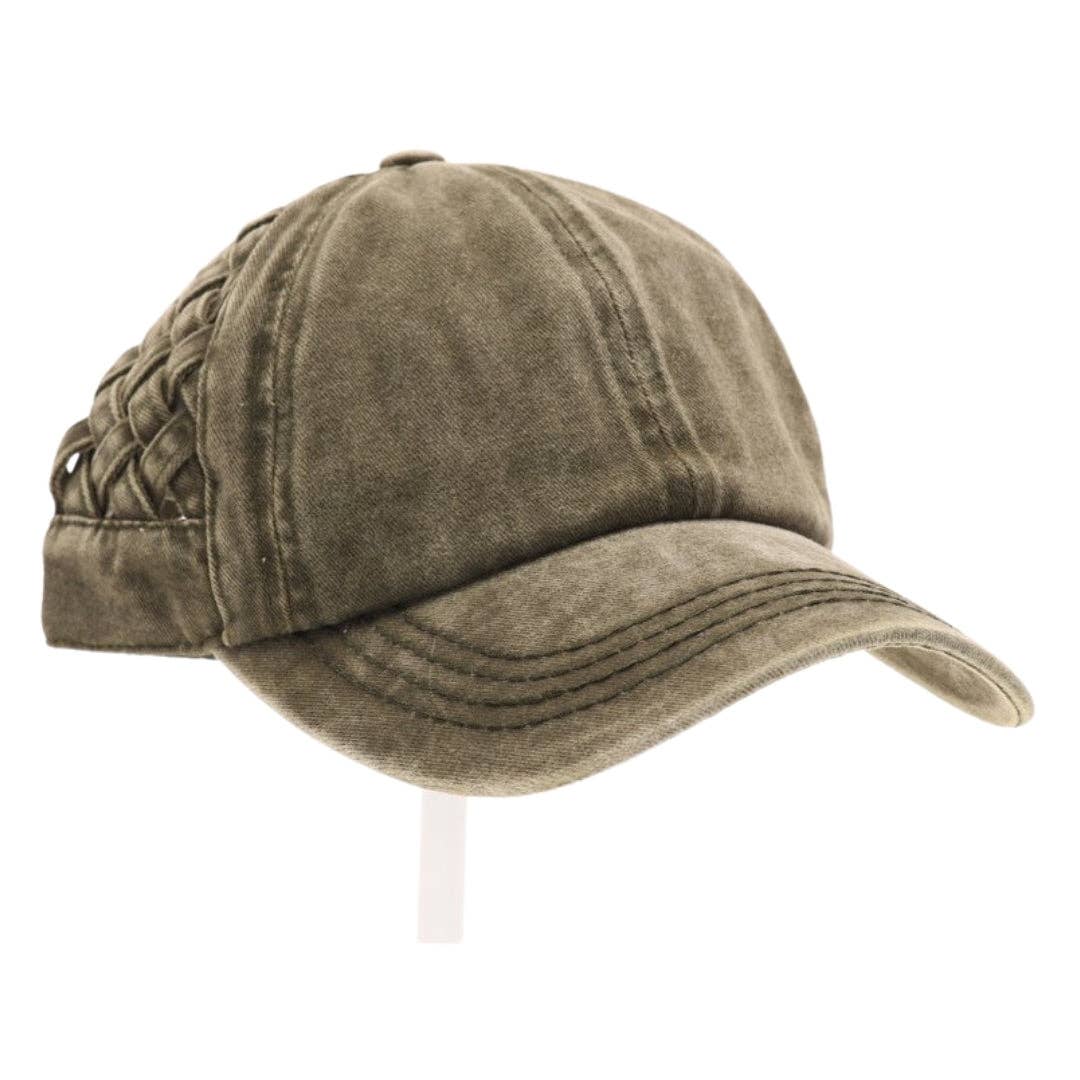 Basket Woven Criss-Cross High Ponytail CC Baseball Hat