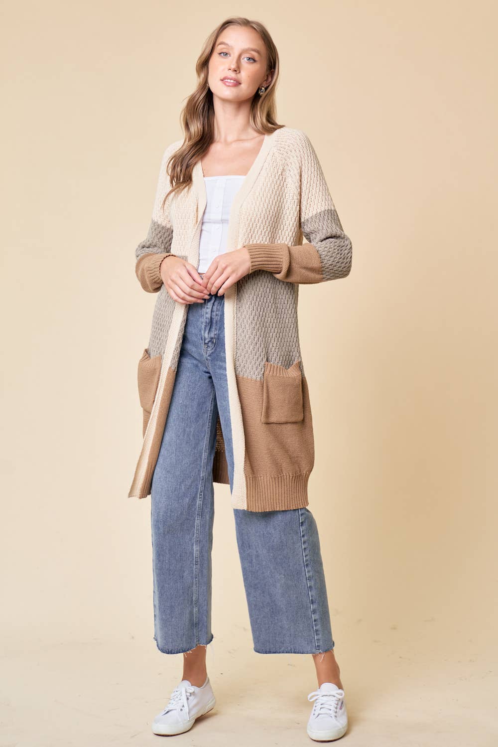Neutral Color Block Duster Cardigan