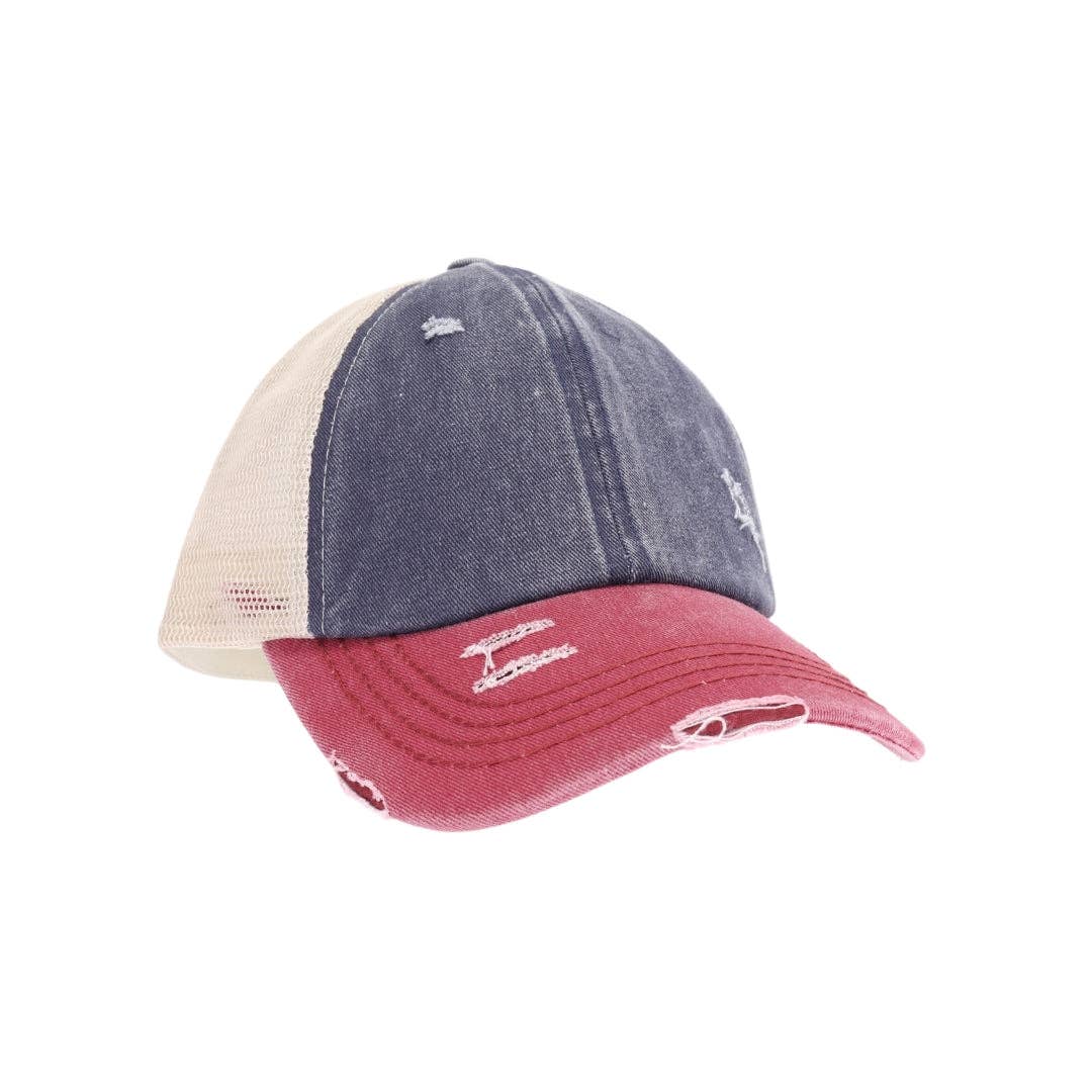 Tri-Color Stone Washed Cross Criss Cross Baseball Hat