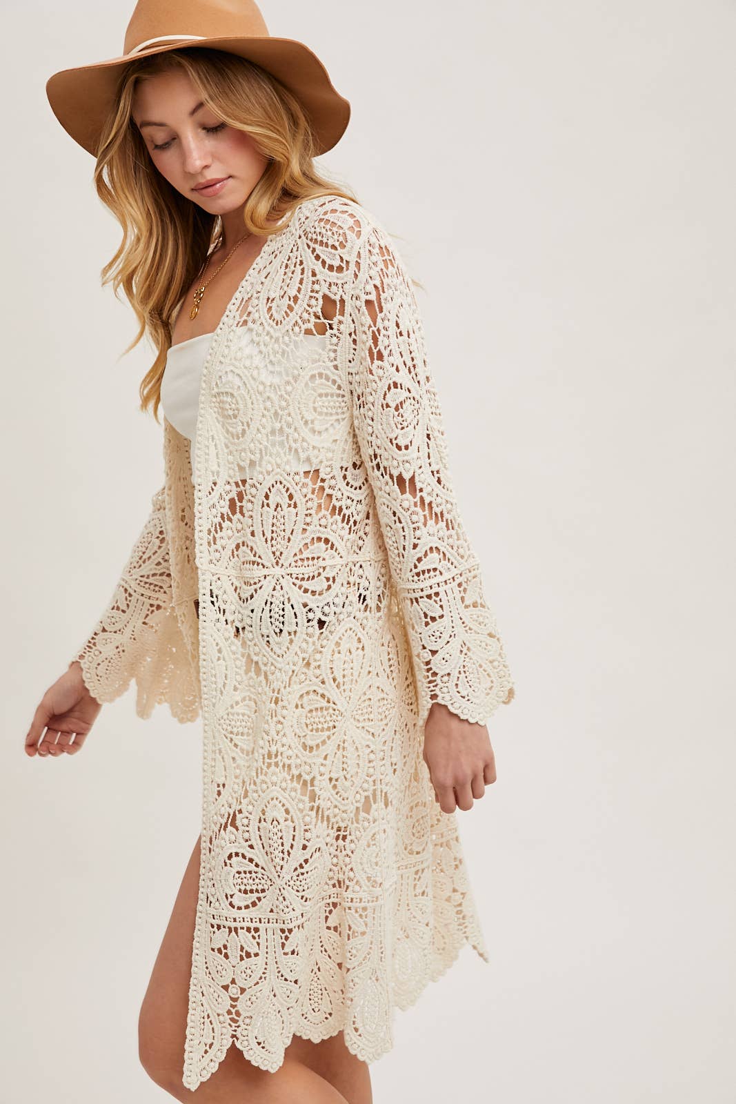 Crochet Open Front Bell Sleeved Cardigan