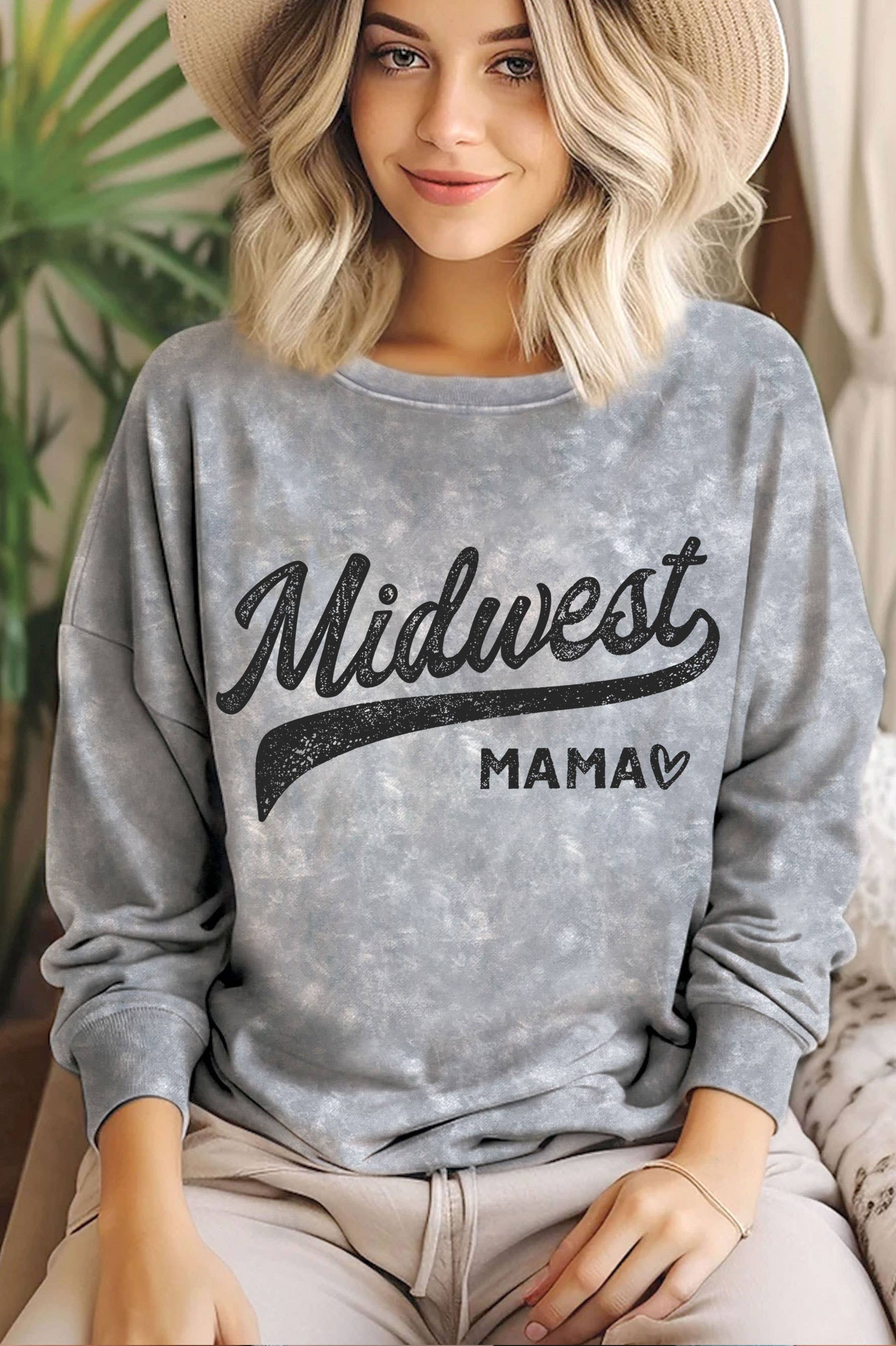 MIDWEST MAMA MINERAL GRAPHIC BRUSHED SWEATSHIRTS: BLACK