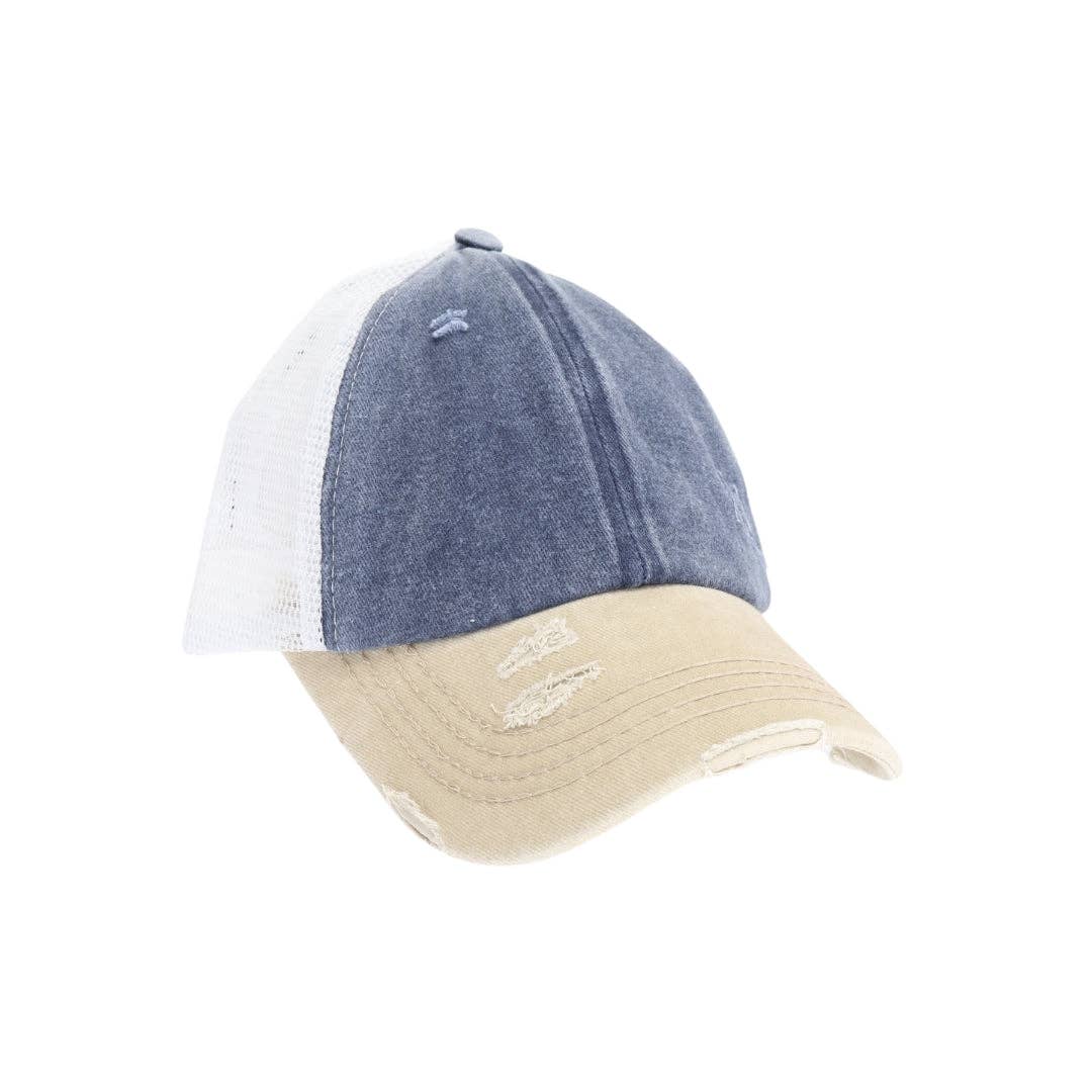 Tri-Color Stone Washed Cross Criss Cross Baseball Hat