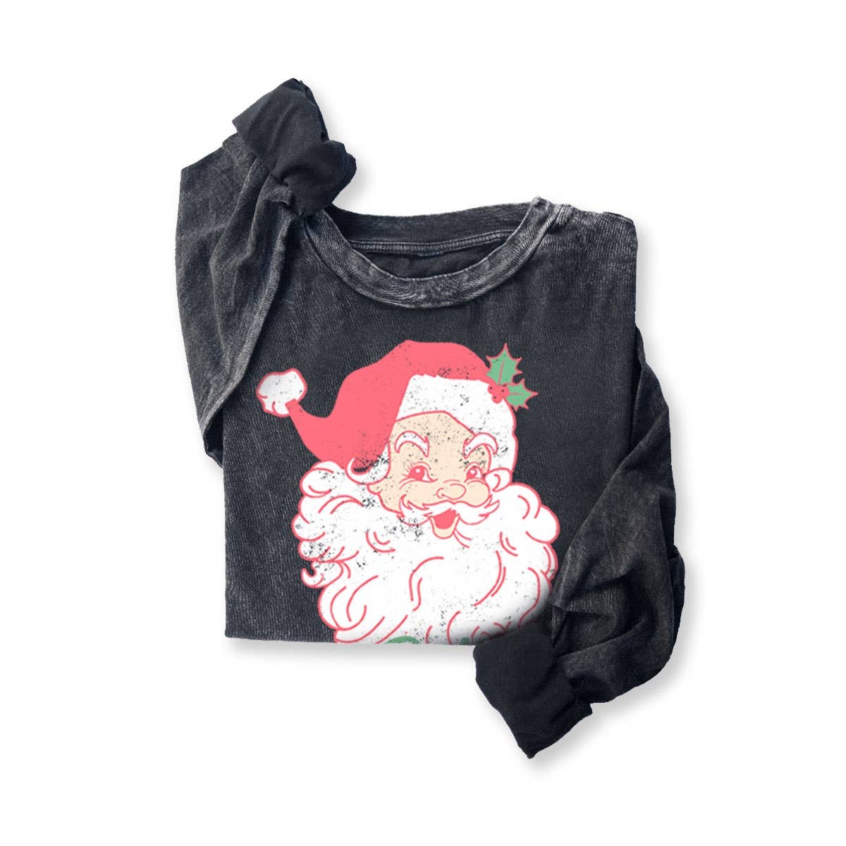 Believe Santa Mineral Crewneck Black Long Sleeve Tee