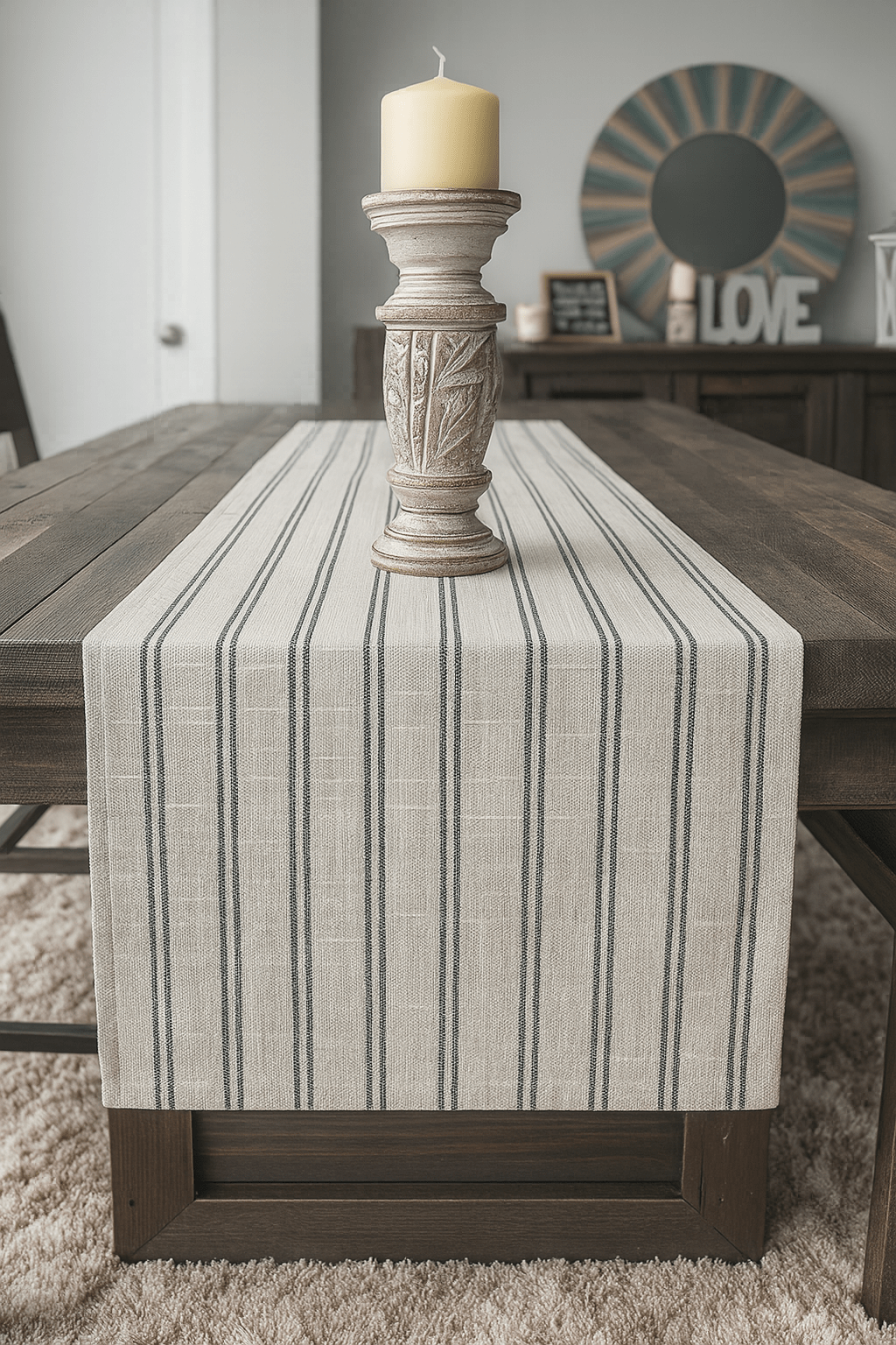 Black Striped Linen-Poly Table Runner