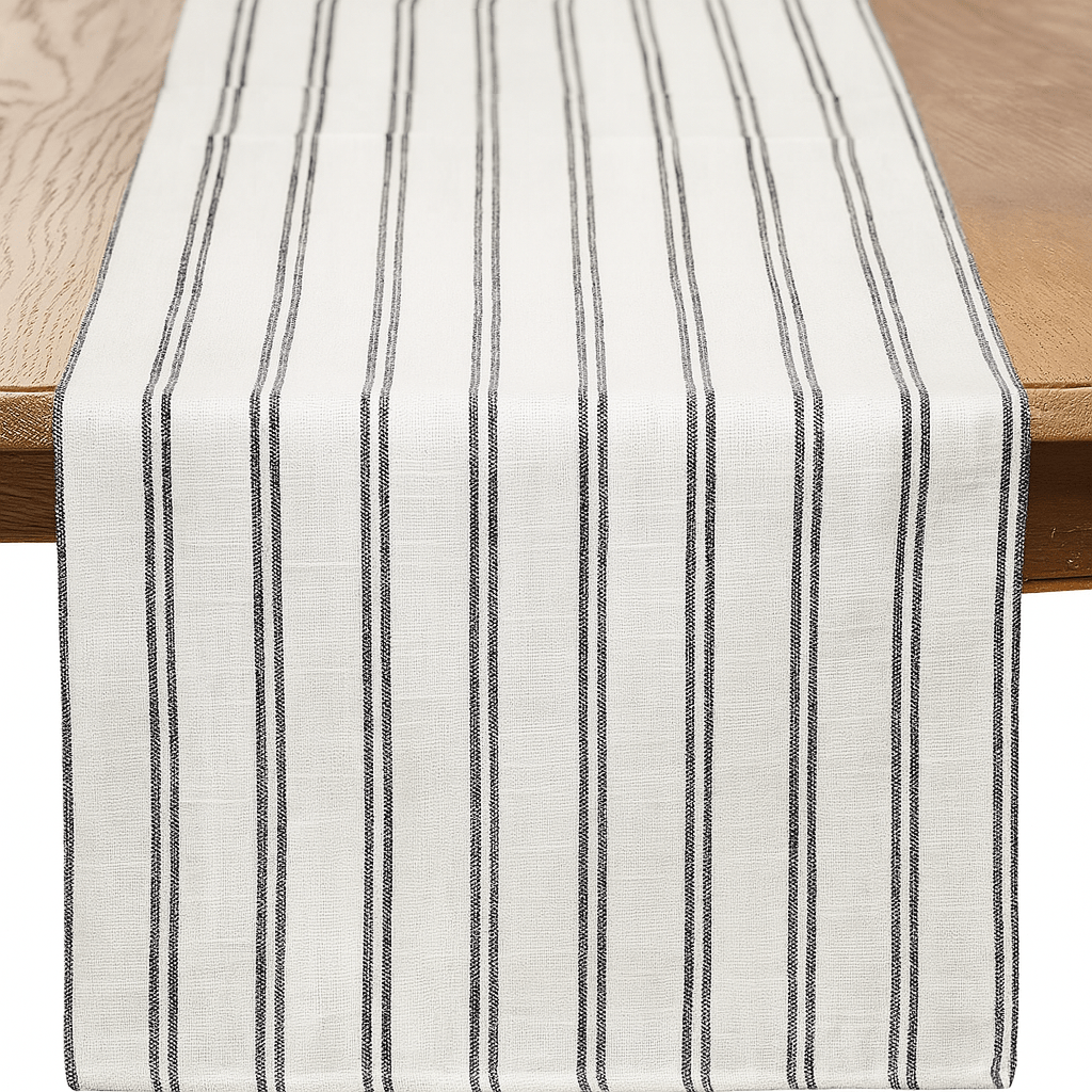 Black Striped Linen-Poly Table Runner