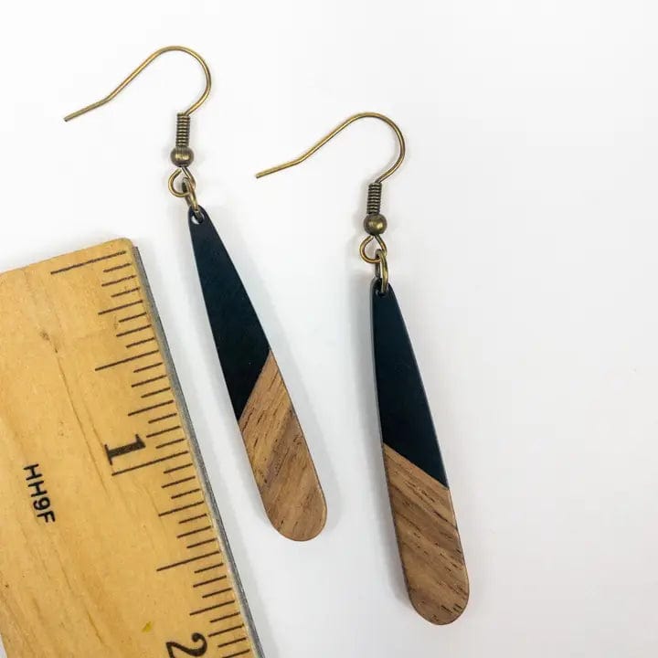 Boho Wood & Resin Tear Drop Earrings