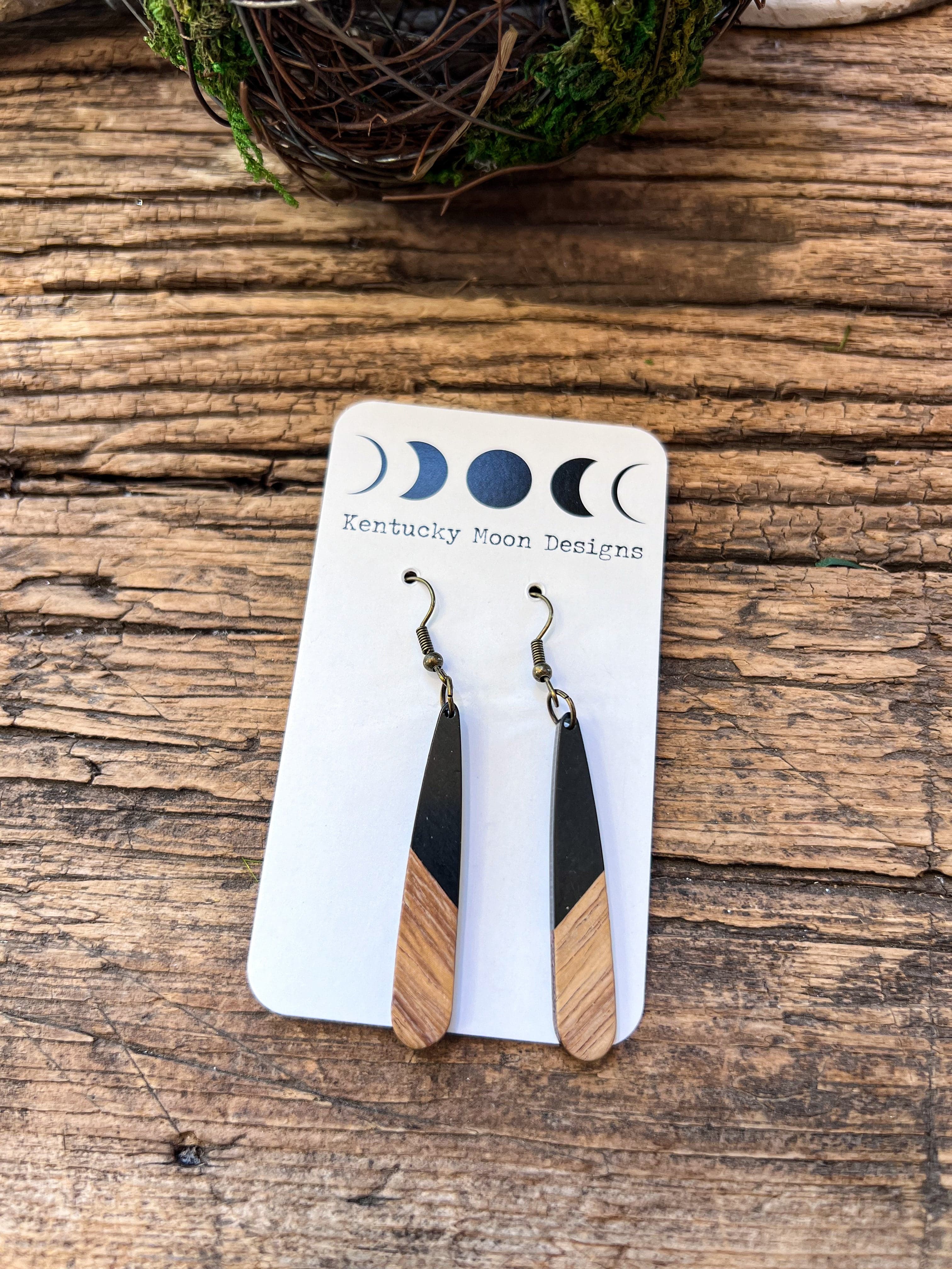 Boho Wood & Resin Tear Drop Earrings