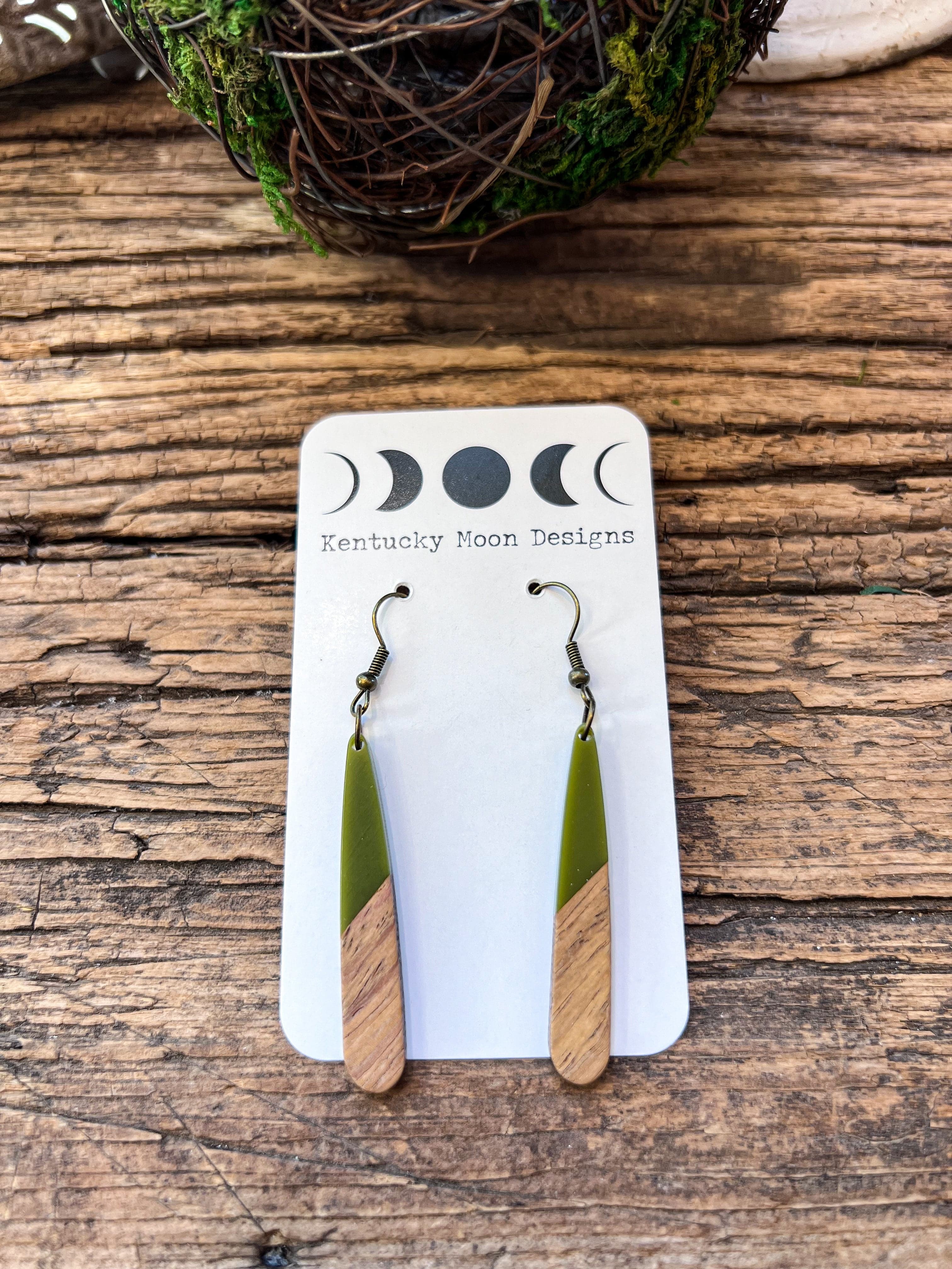Boho Wood & Resin Tear Drop Earrings
