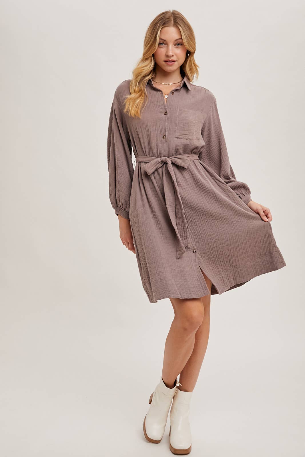 Button down Tie Waist Midi Dress