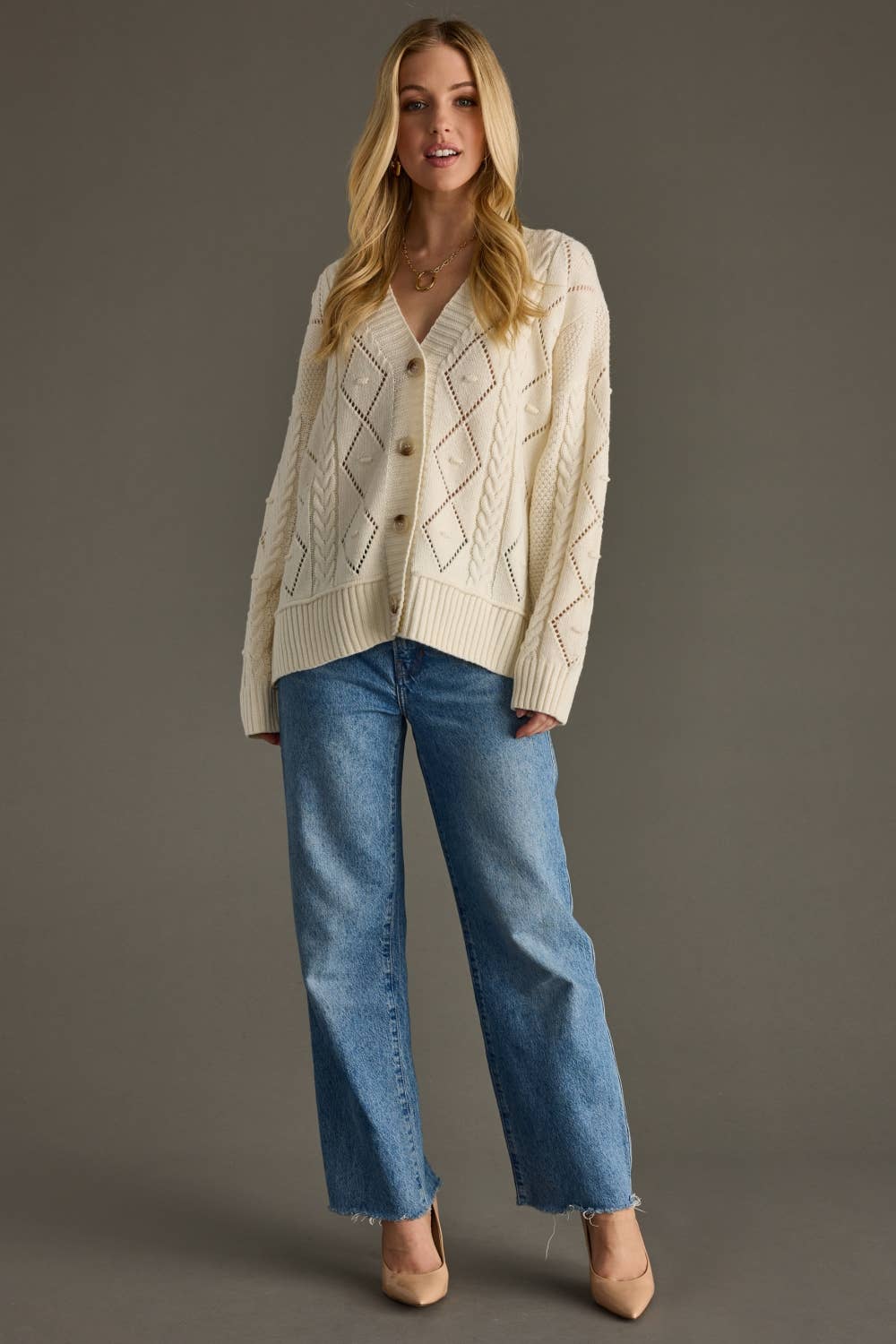 Nina Cream Button Up Cardigan