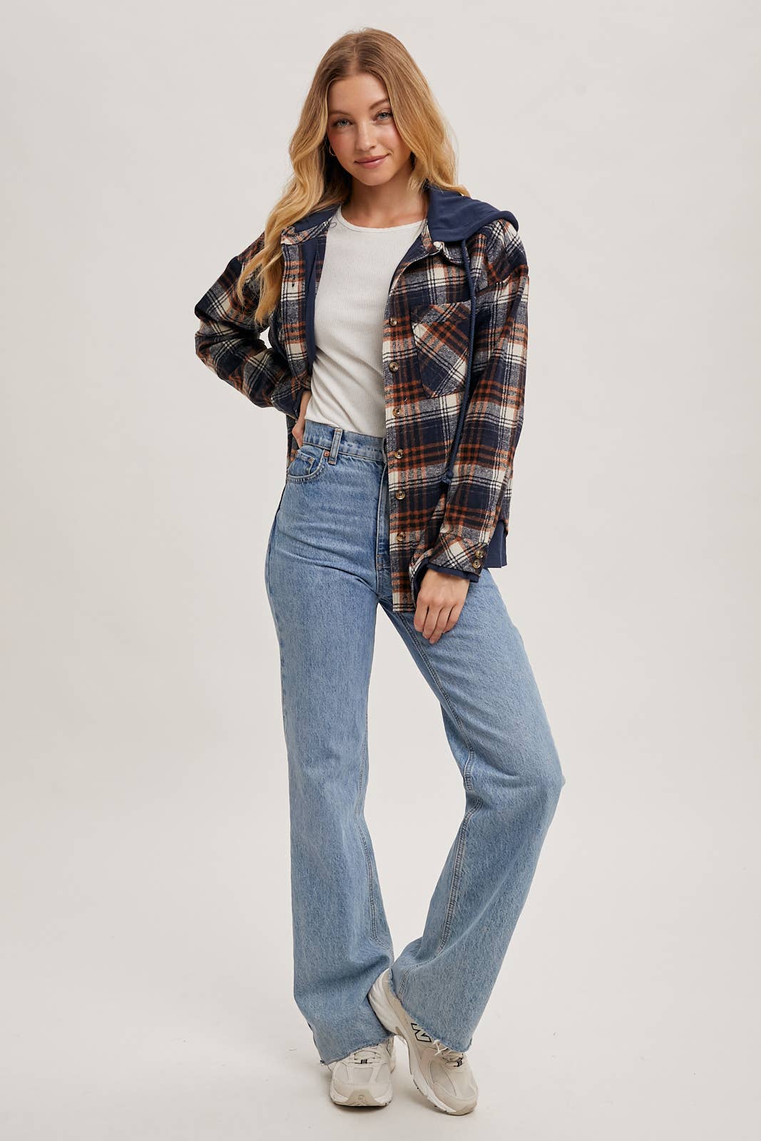 Navy Flannel Hooded Jacket
