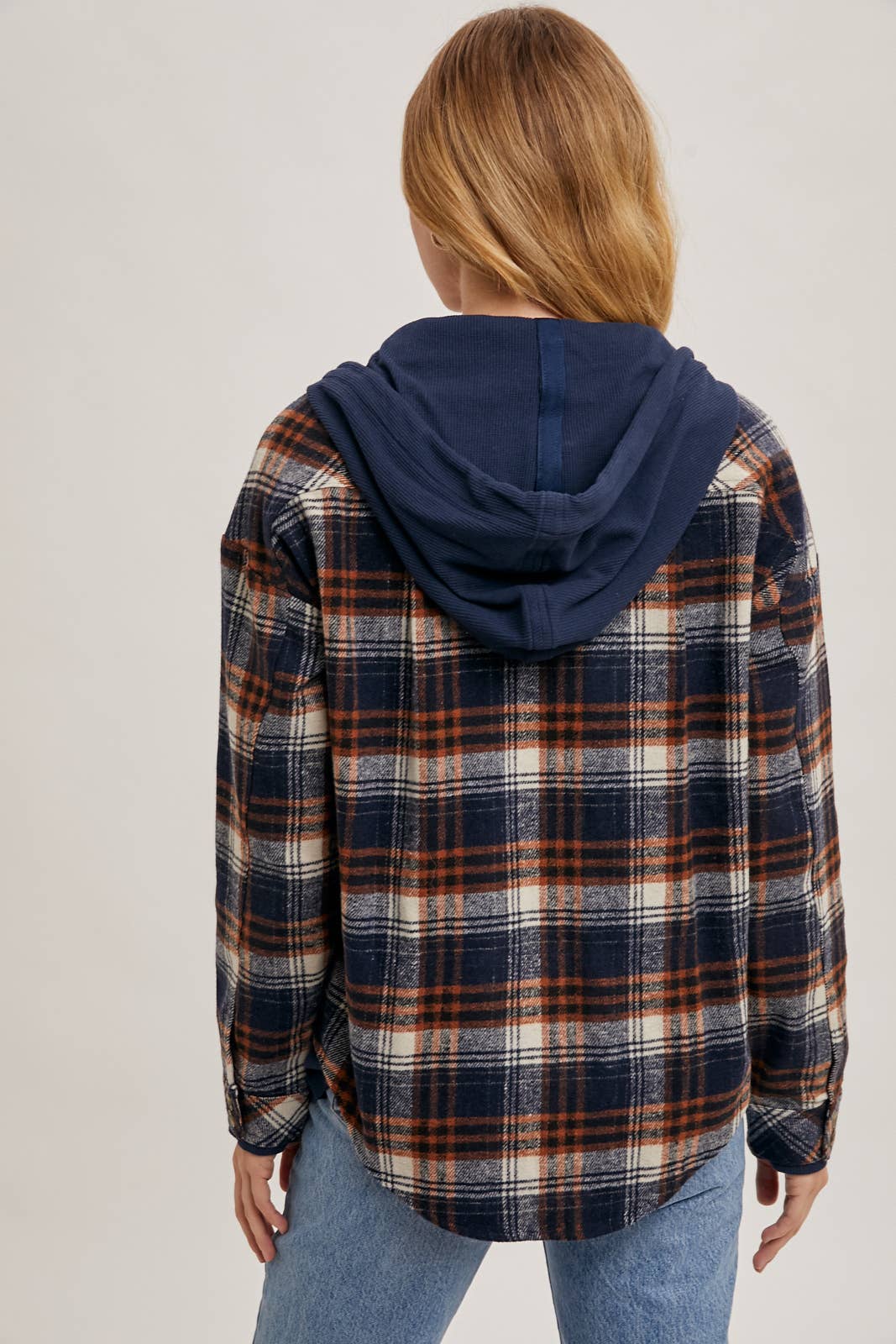 Navy Flannel Hooded Jacket