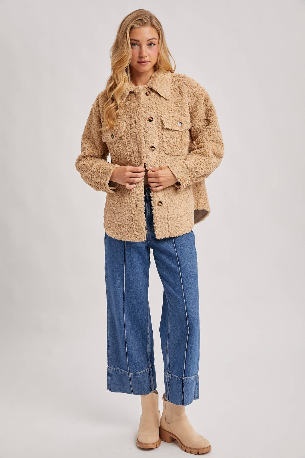 BOUCLE WOVEN JACKET: LATTE / L