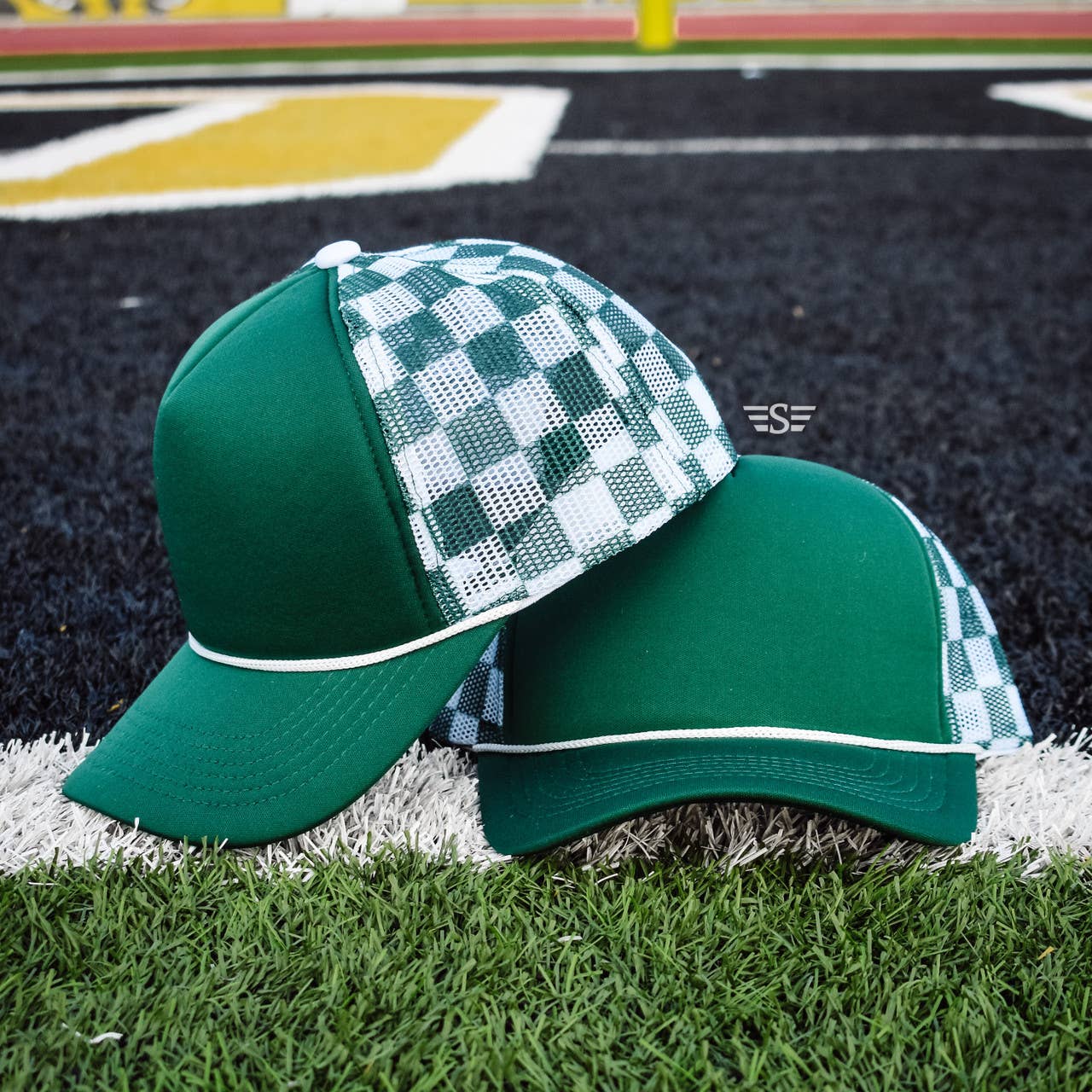 Checkered Mesh Back Cap: Columbia Blue/ White