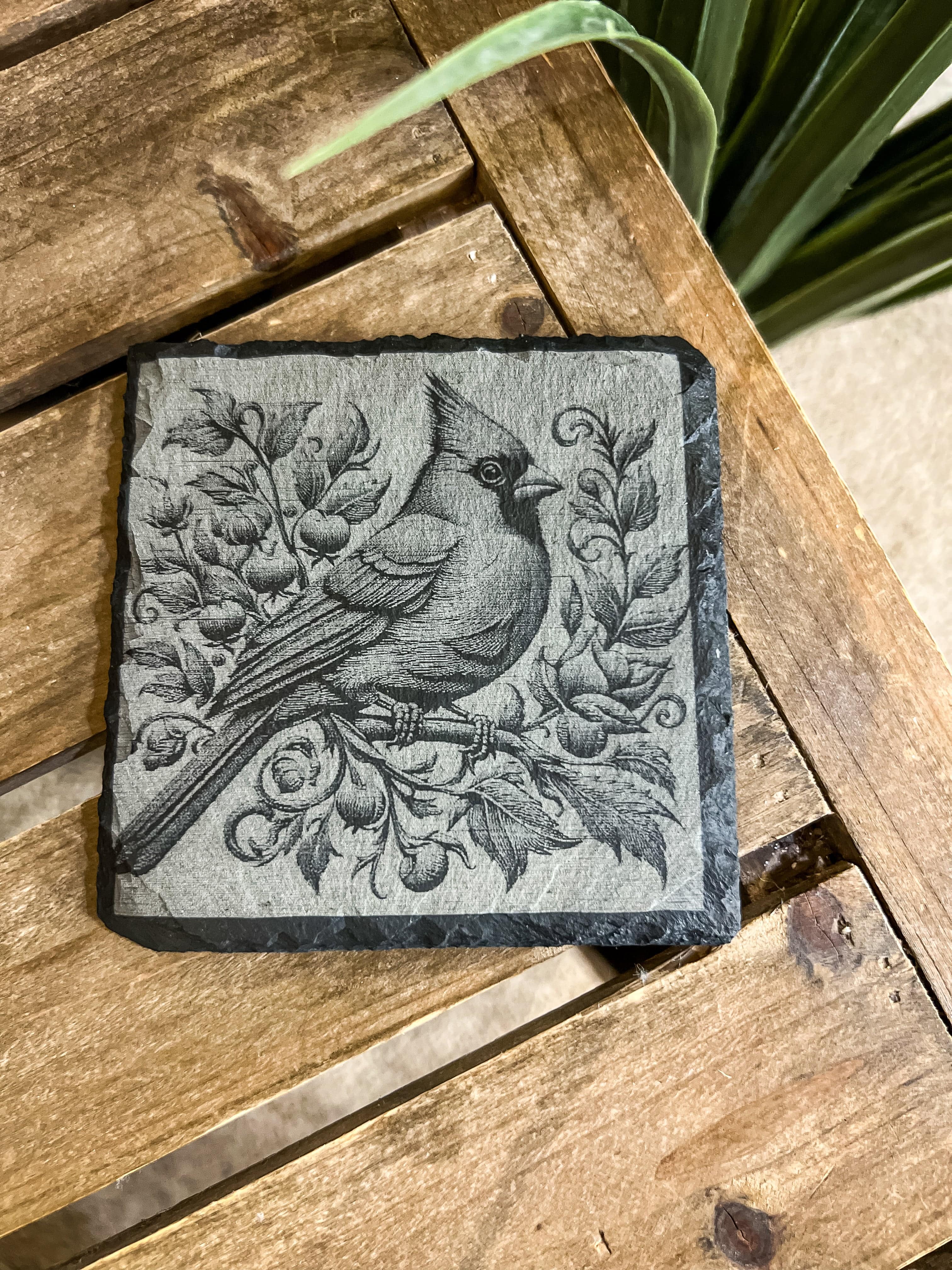 Cardinal on Branch Engraved Coaster