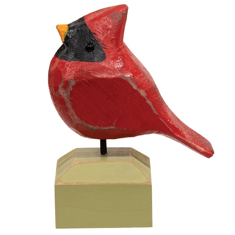 Carved Chunky Wood Male Cardinal on Base