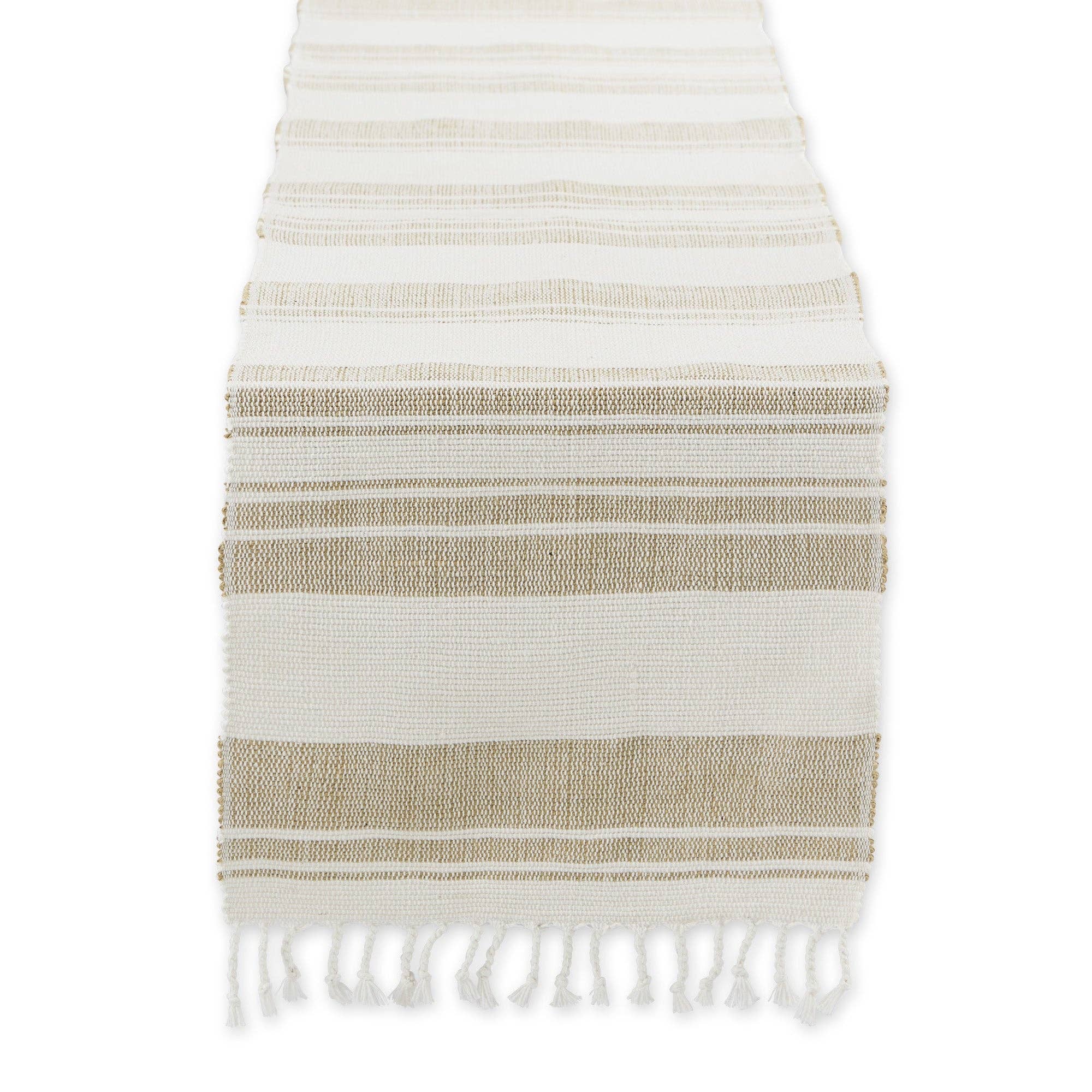 Design Imports Coastal Sands Stripe Cotton Jute Table Runner