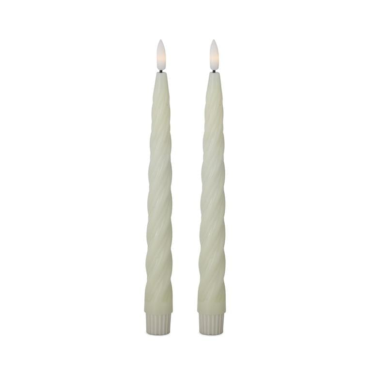 Cream Spiral LED Taper Candles w/ Timer