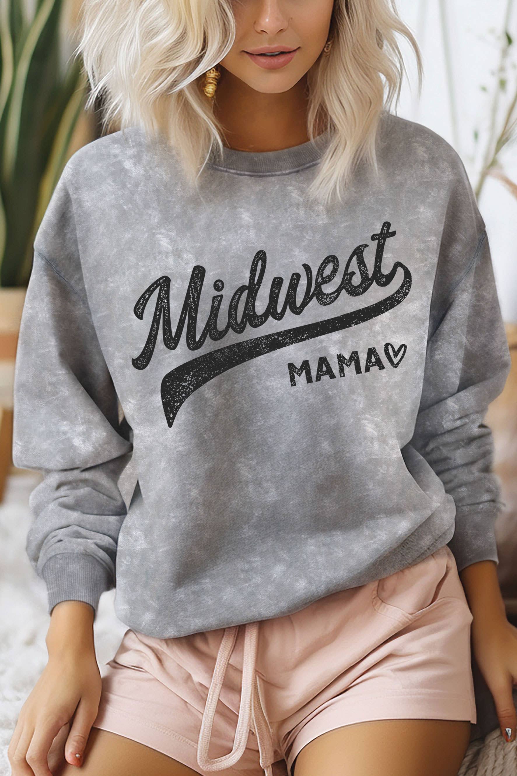 MIDWEST MAMA MINERAL GRAPHIC BRUSHED SWEATSHIRTS: BLACK