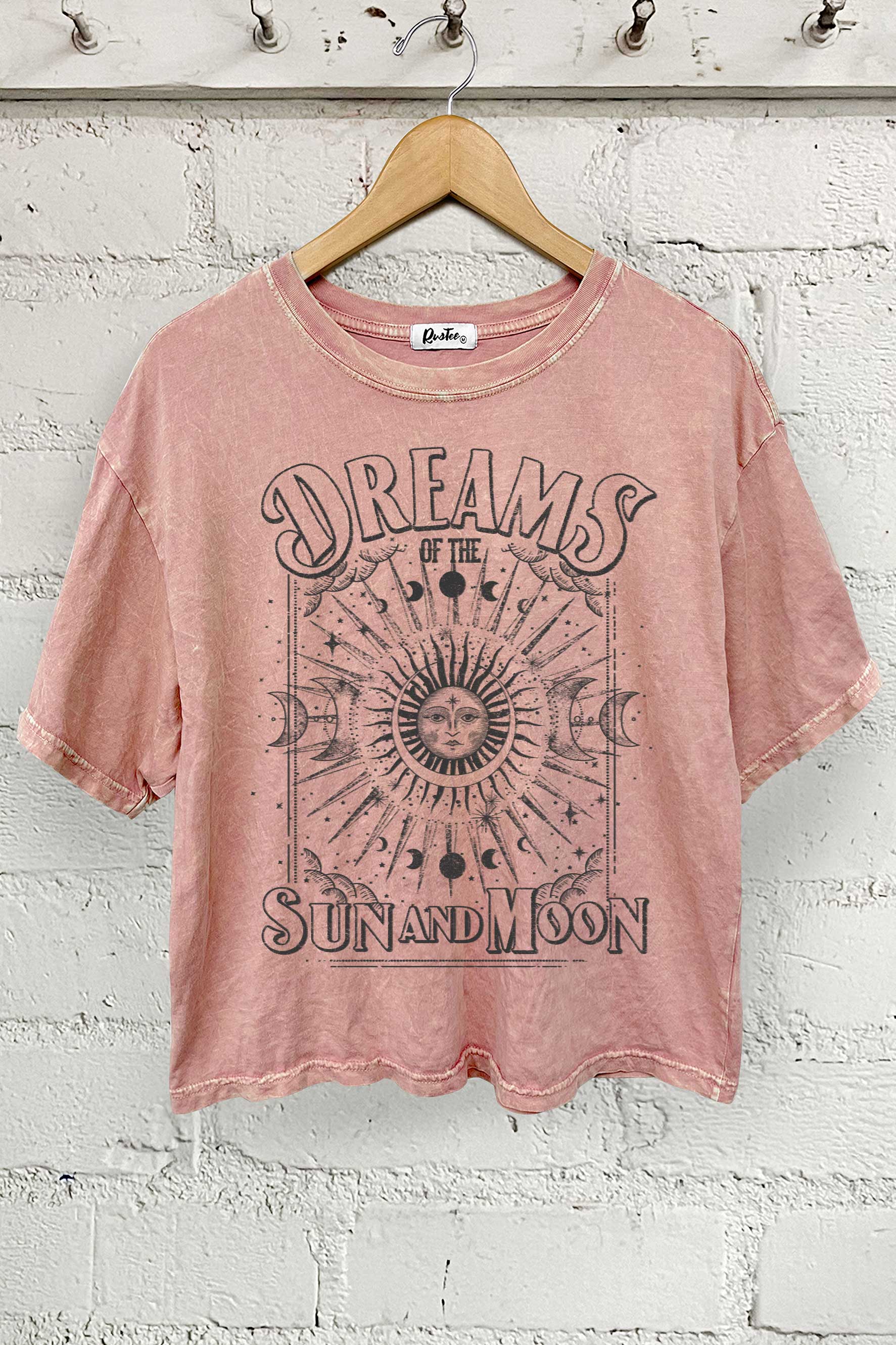 DREAM OF THE SUN AND MOON GRAPHIC MINERAL WASHED CROP TOP: BLACK
