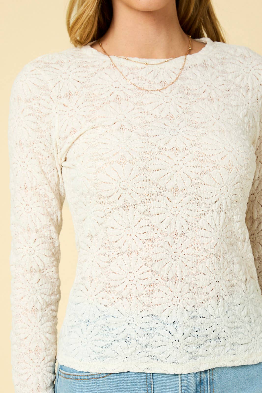 Floral Textured Ivory Knit Top