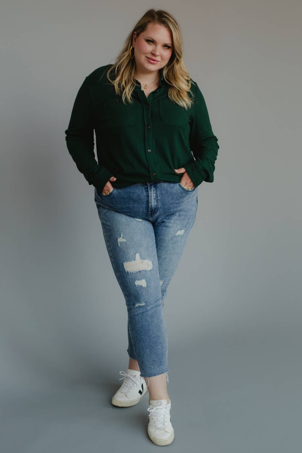 Mindi Hunter Green Super Soft Button Up