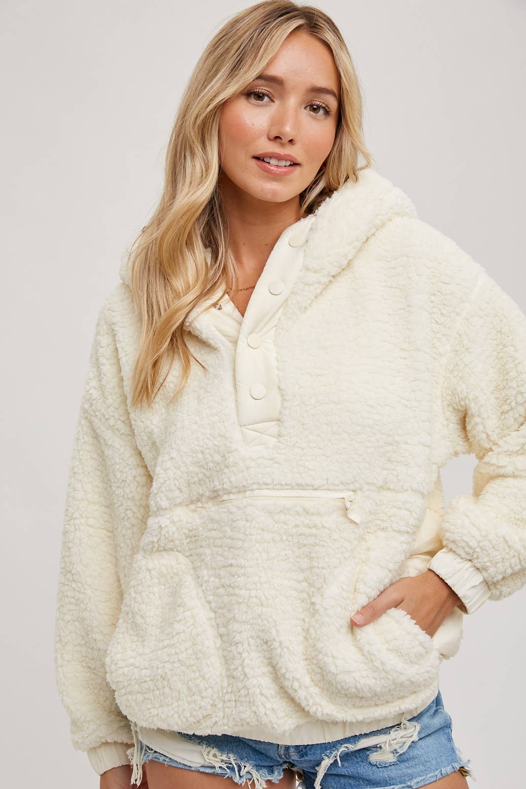 Cream Sherpa Pullover Hoodie