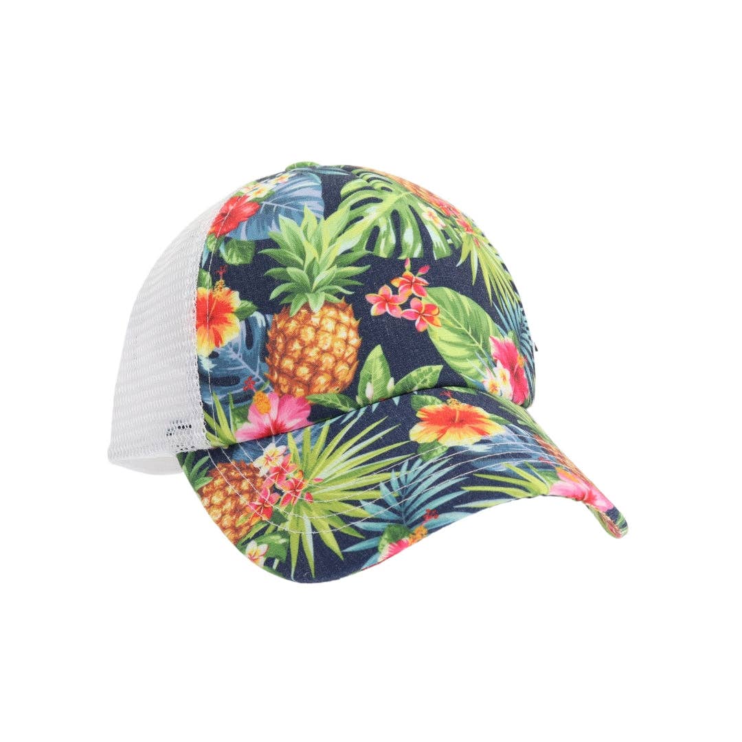 Tropical Palm Print Criss Cross High Pony C.C Ball Cap