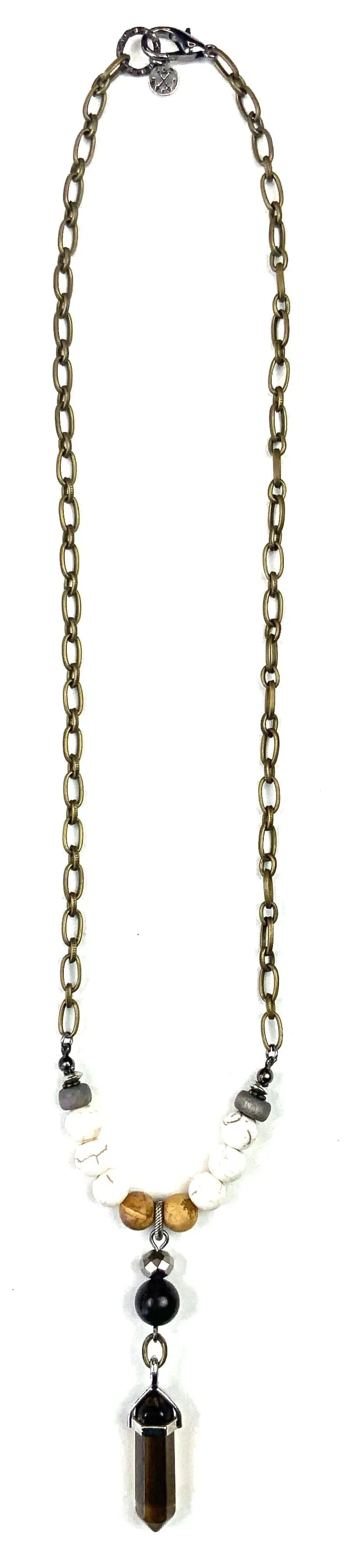 Driftwood Long Chain & Beaded Drop Pendant Necklace