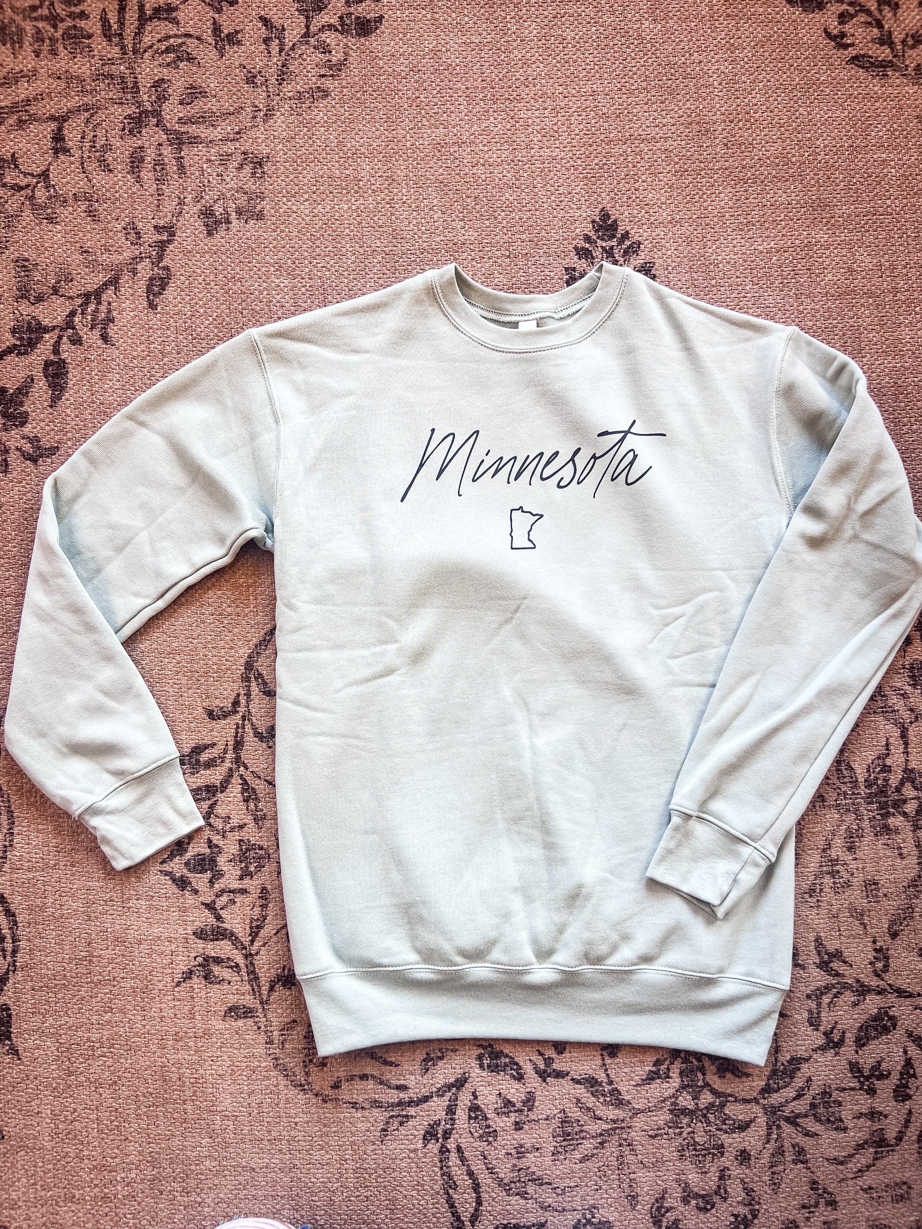 Dusty Blue Script Minnesota Crewneck Fleece Sweatshirt