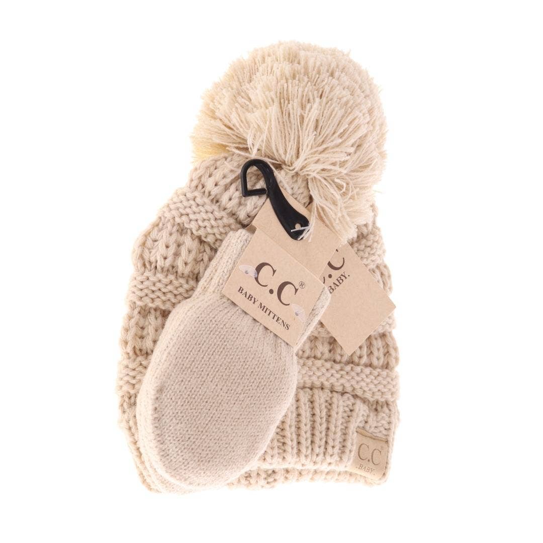 C.C Baby Pom Beanie & Mitten Set