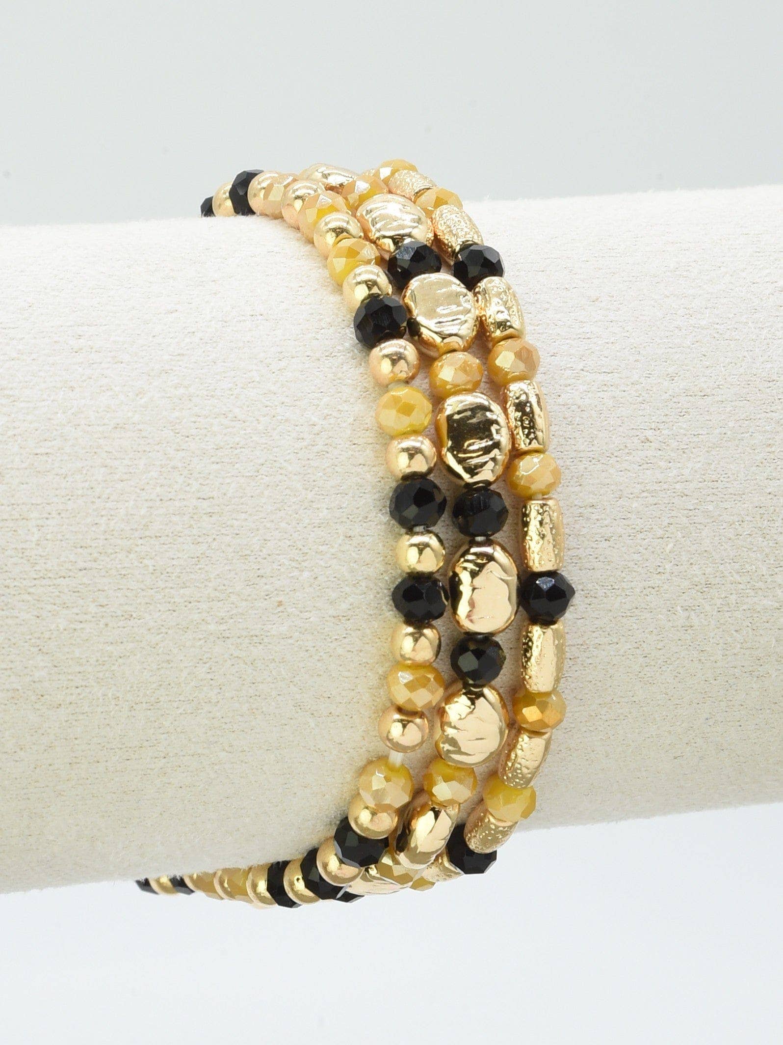 Metal Glass Bead Stretch Bracelet Set