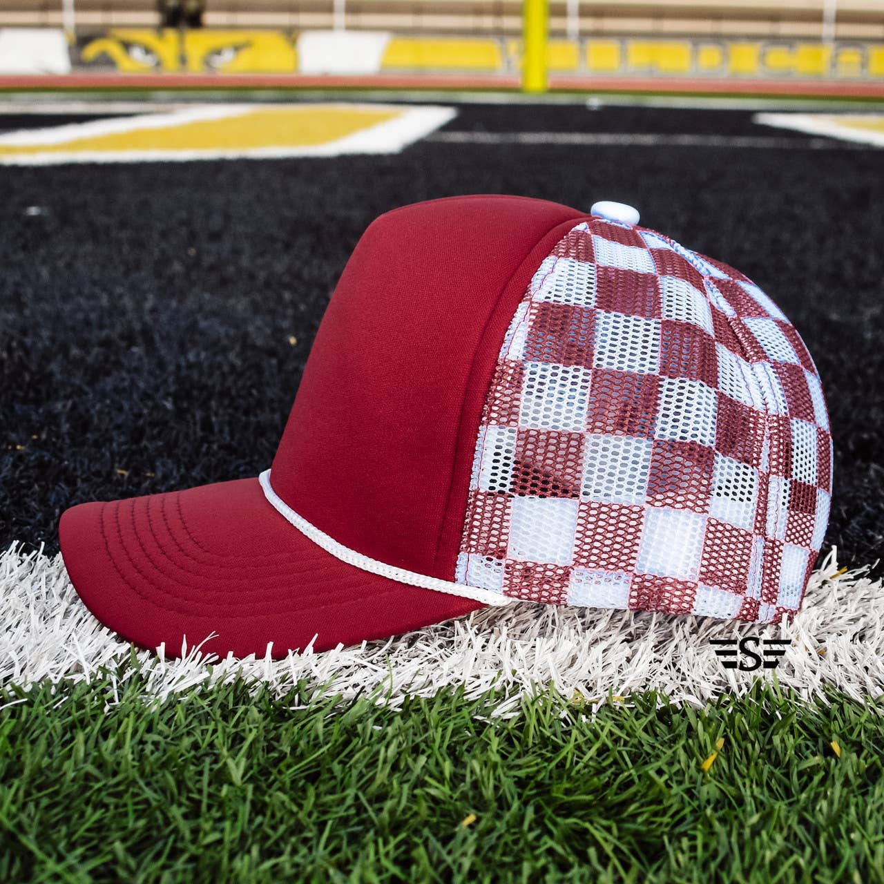 Checkered Mesh Back Cap: Columbia Blue/ White