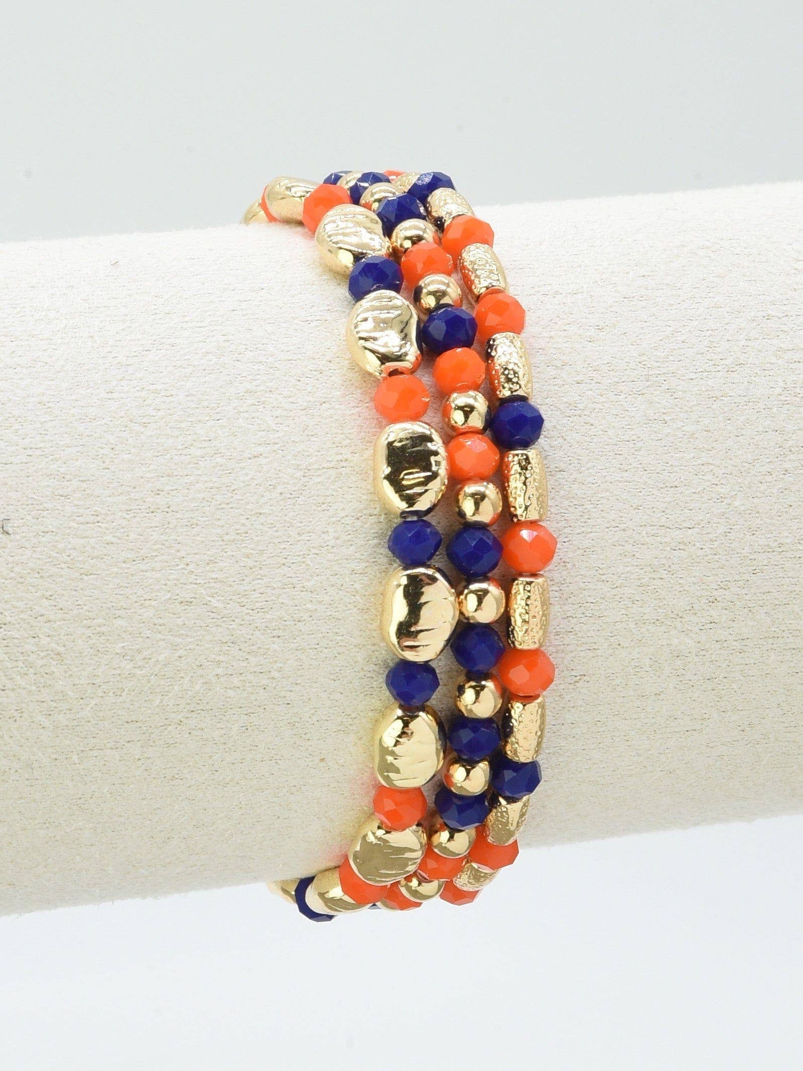 Metal Glass Bead Stretch Bracelet Set