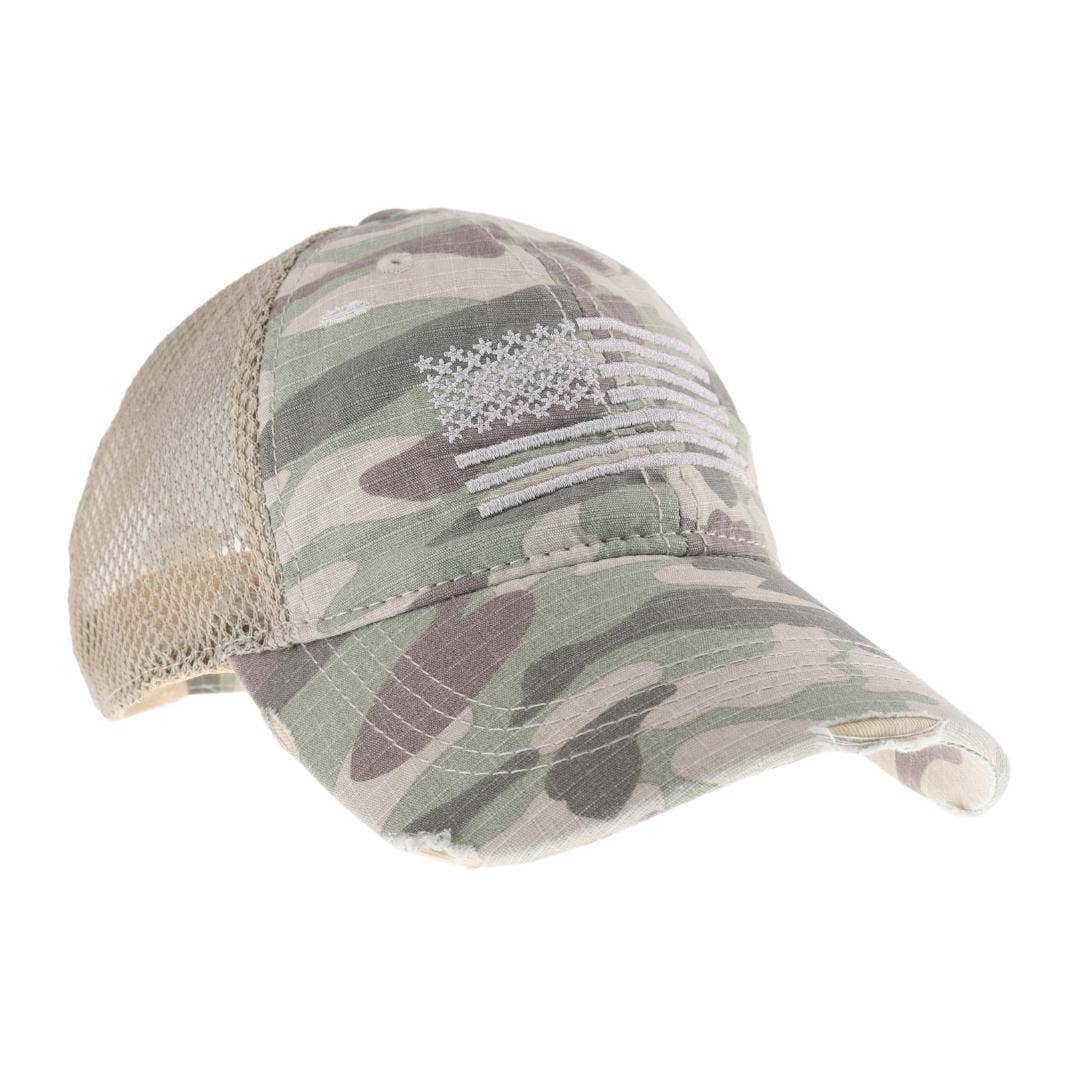 Embroidered American Flag Camo C.C Baseball Hat