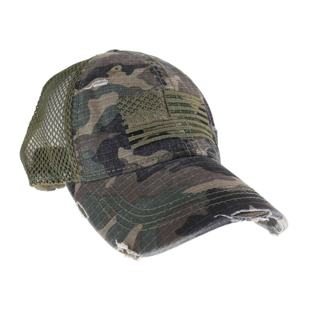 Embroidered American Flag Camo C.C Baseball Hat