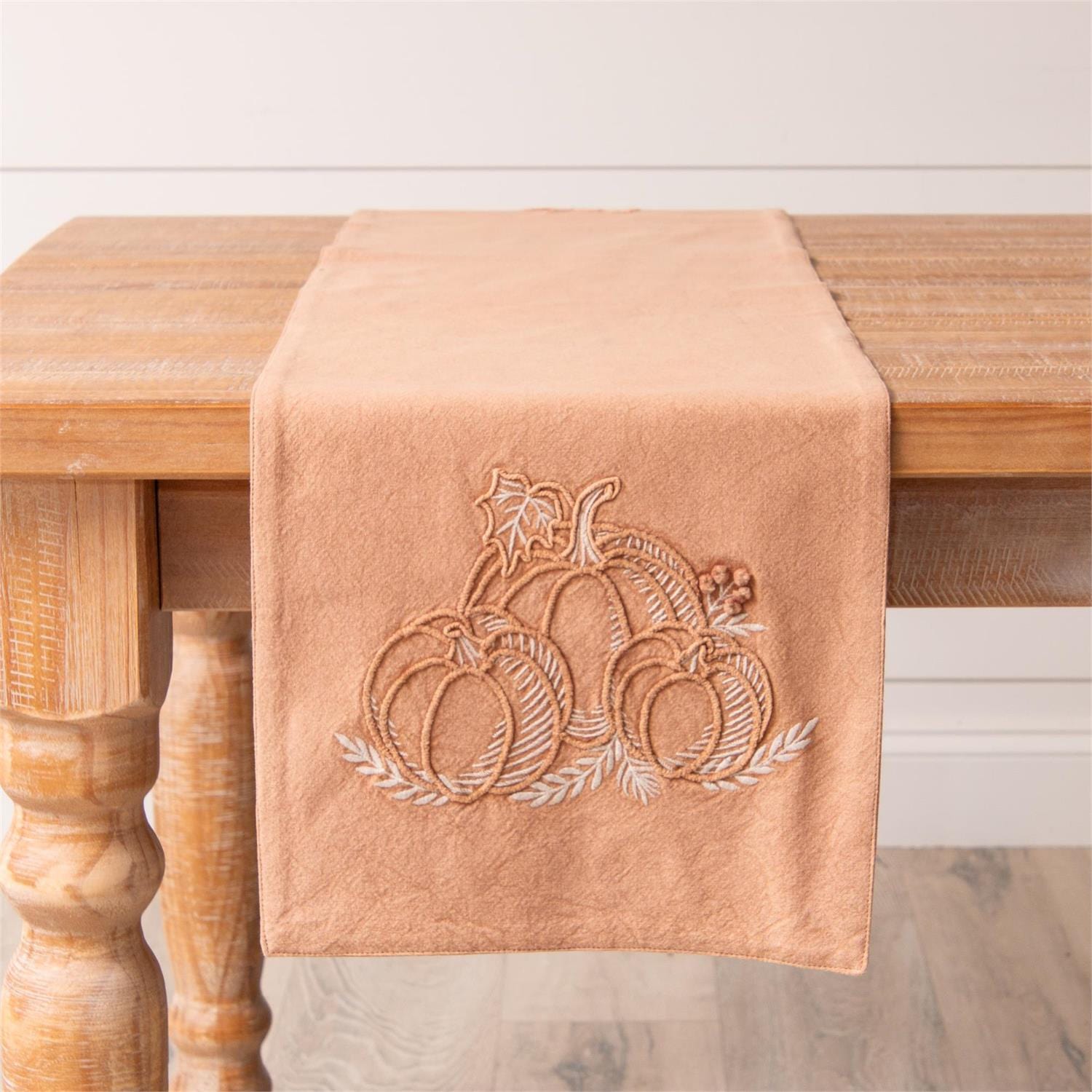 Embroidered Pumpkin Stone Washed Table Runner