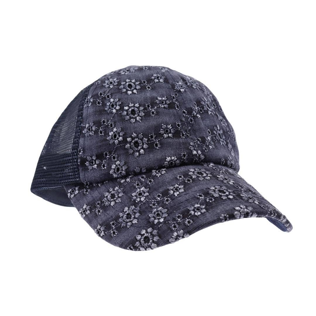 Eyelet Embroidered Criss Cross High Pony C.C Baseball Hat