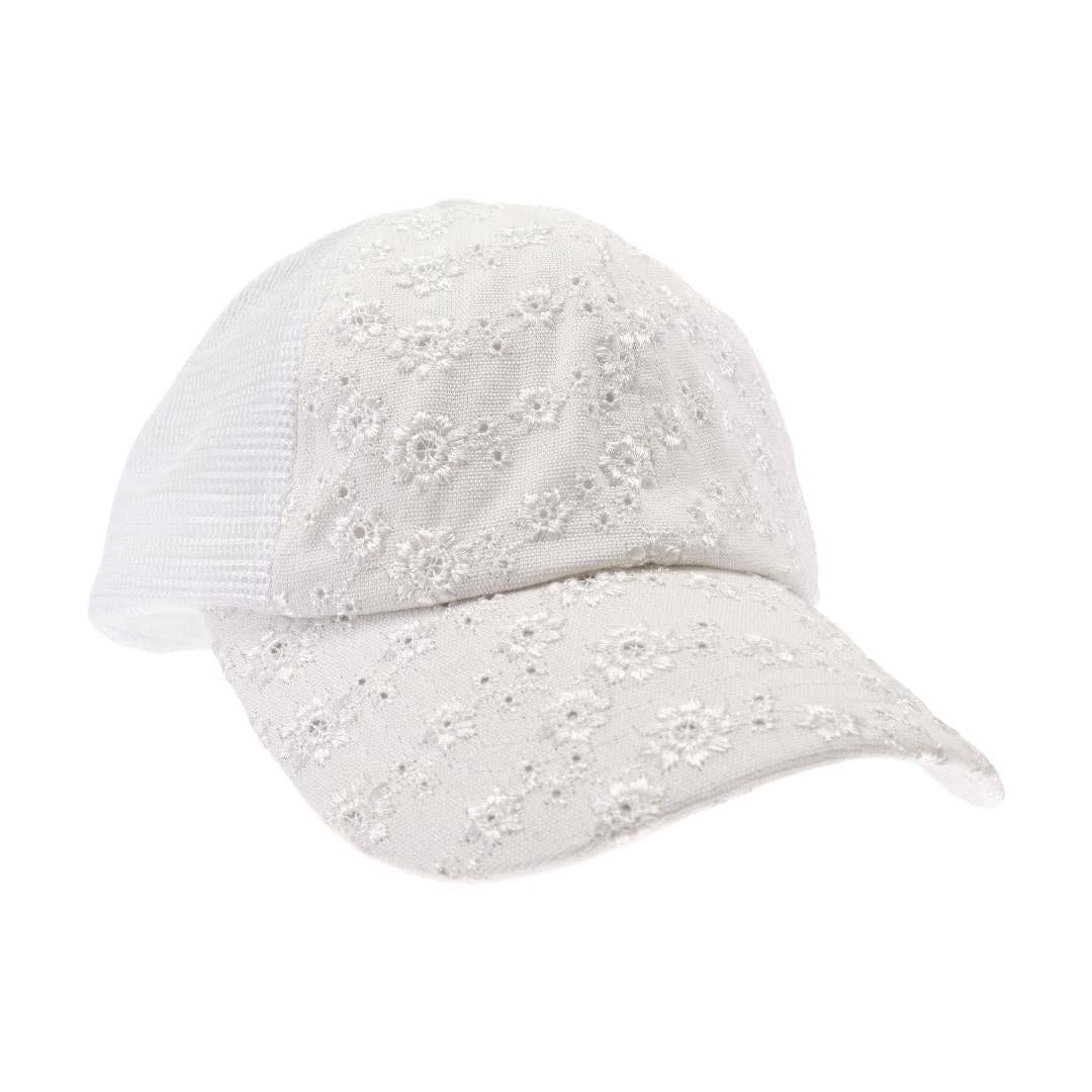 Eyelet Embroidered Criss Cross High Pony C.C Baseball Hat