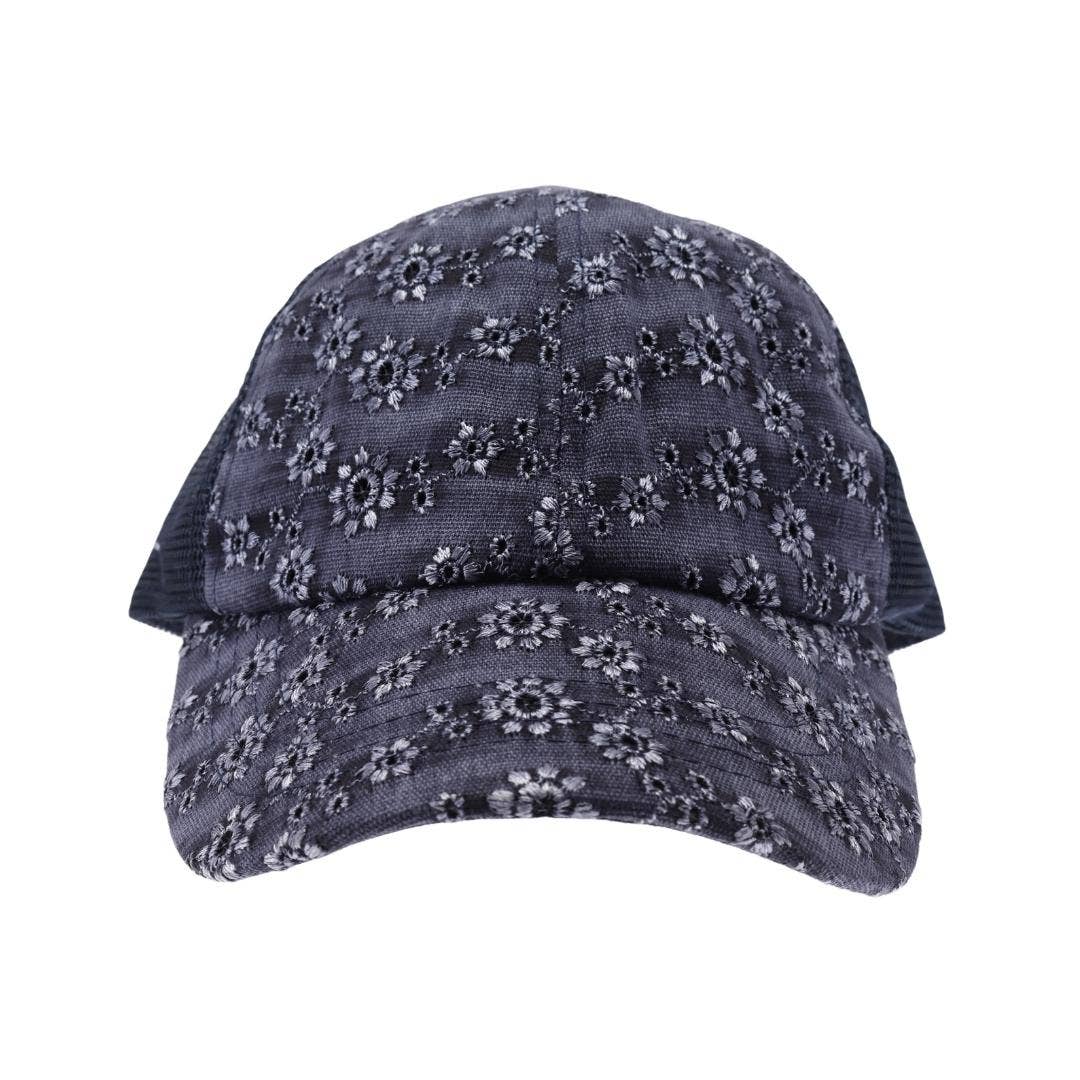 Eyelet Embroidered Criss Cross High Pony C.C Baseball Hat