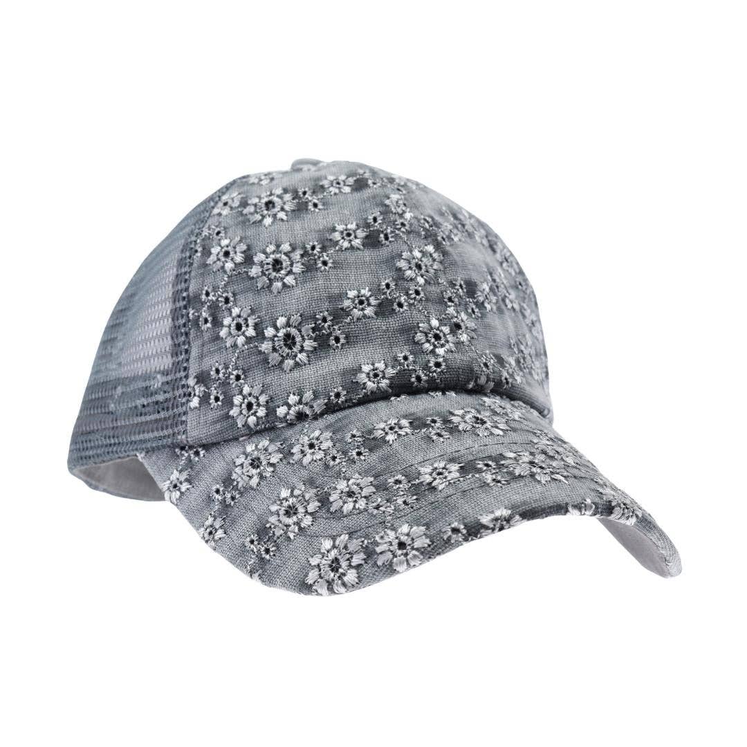 Eyelet Embroidered Criss Cross High Pony C.C Baseball Hat