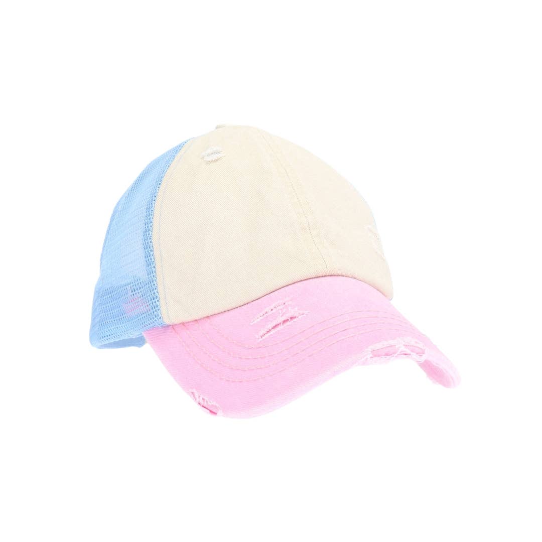 Tri-Color Stone Washed Cross Criss Cross Baseball Hat