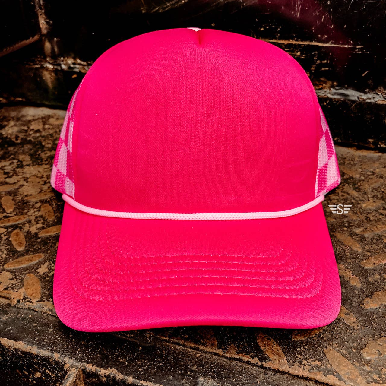 Checkered Mesh Back Cap: Columbia Blue/ White