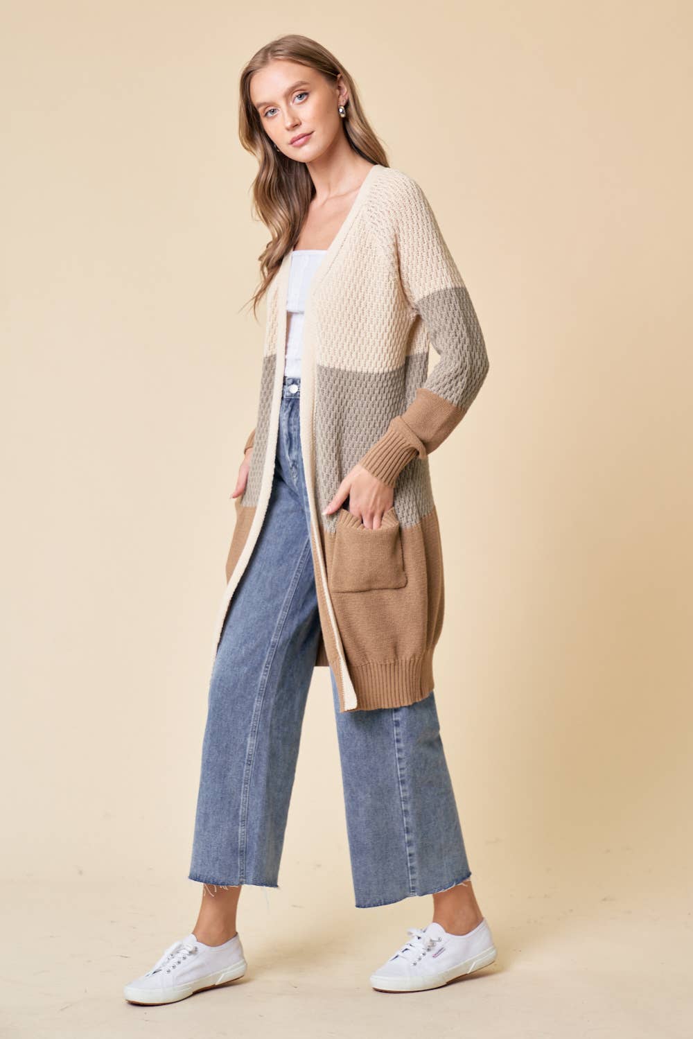 Neutral Color Block Duster Cardigan