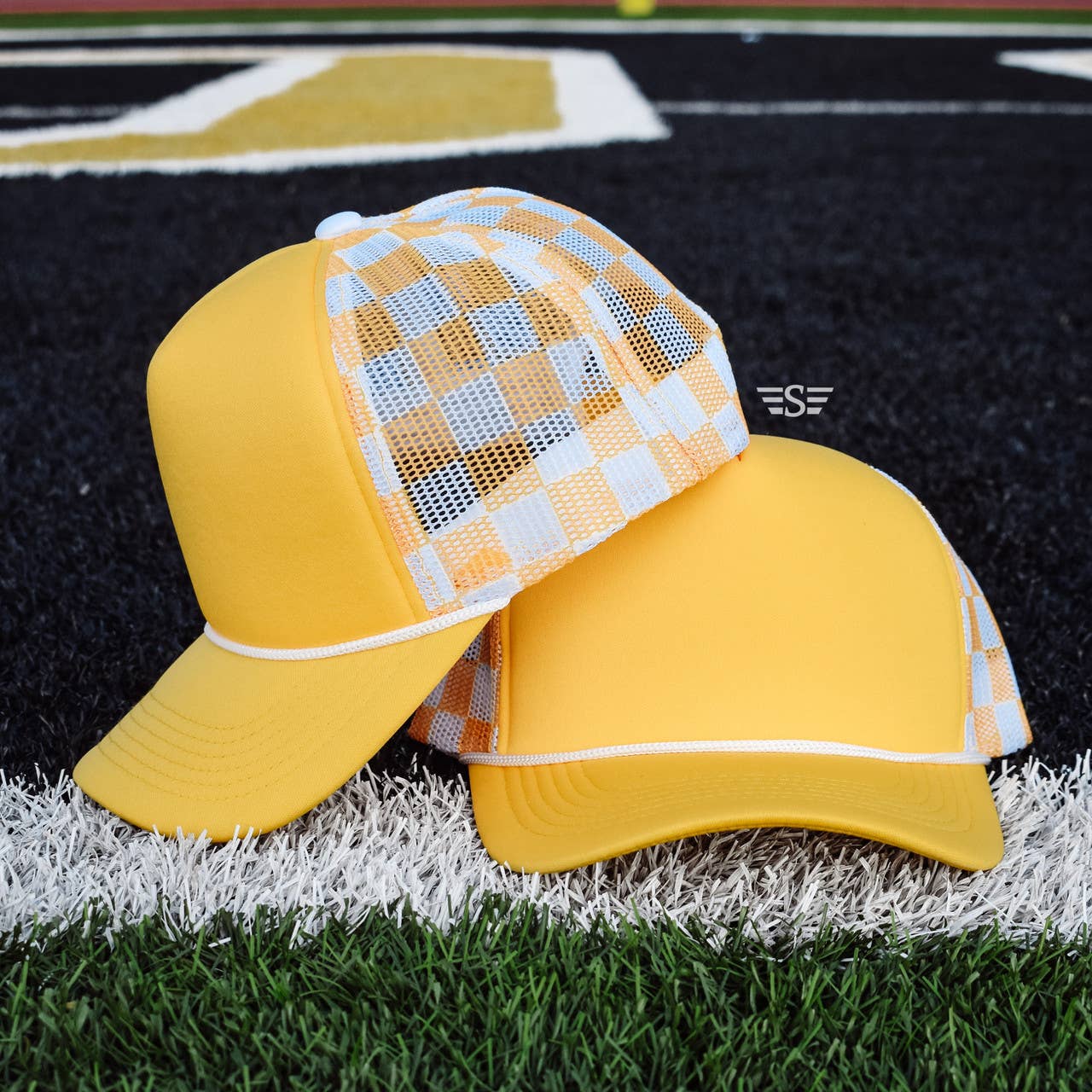Checkered Mesh Back Cap: Columbia Blue/ White