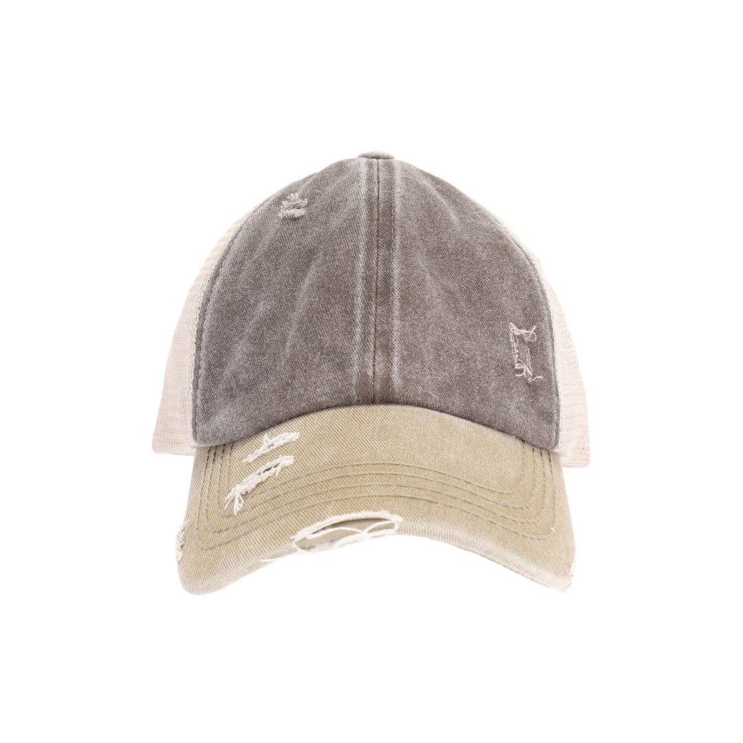 Tri-Color Stone Washed Cross Criss Cross Baseball Hat