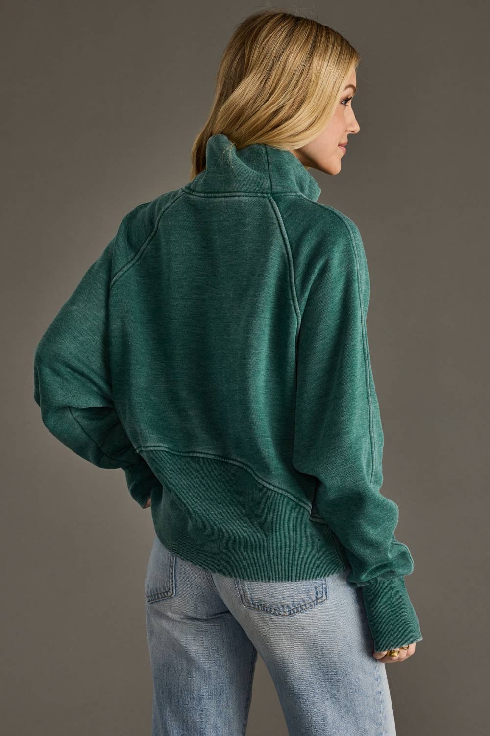 Ryleigh Dark Green Quarter Zip Sweatshirt