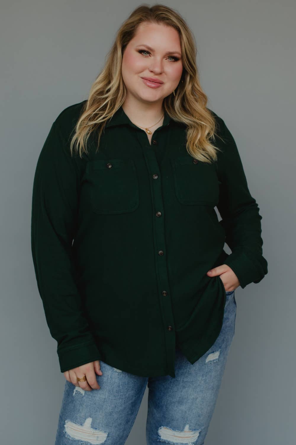 Mindi Hunter Green Super Soft Button Up