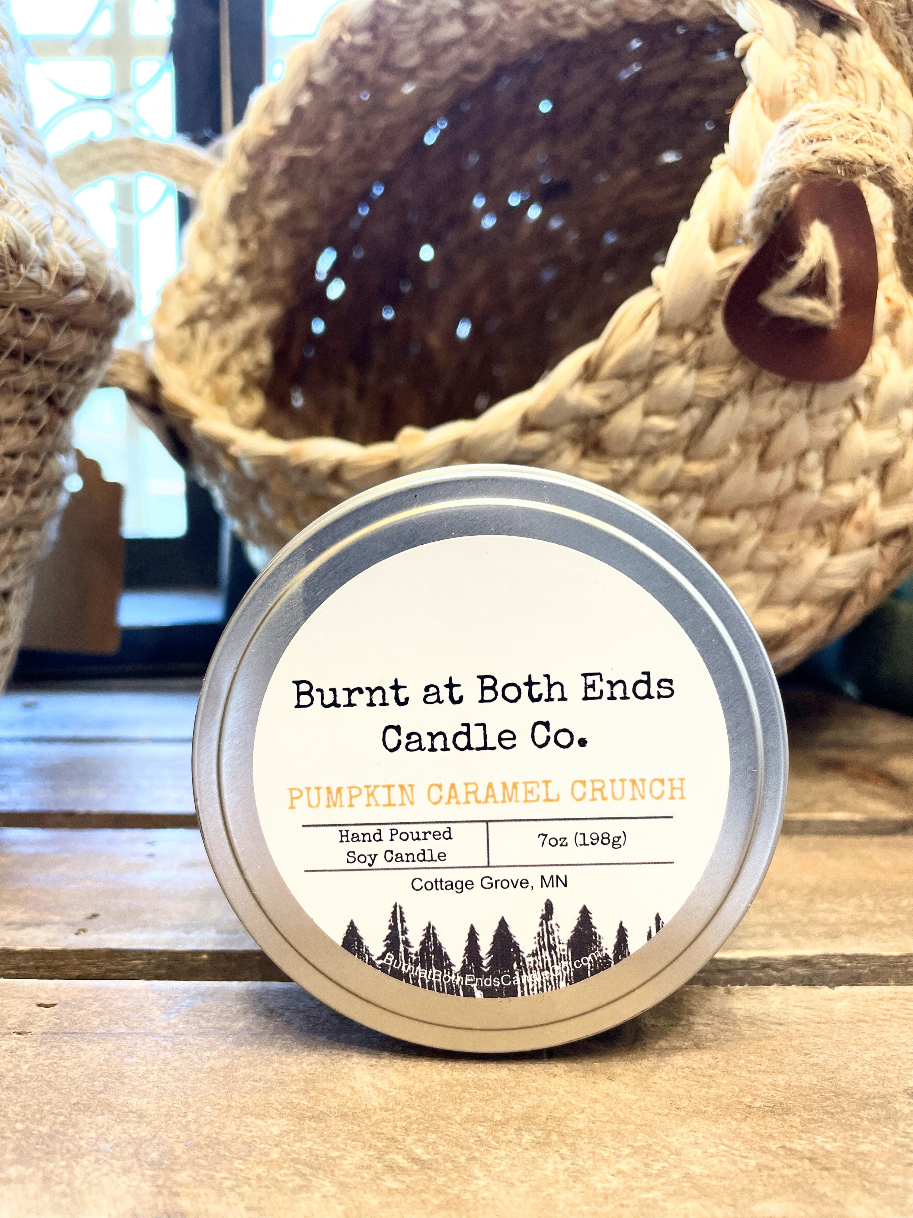 HJ #619 (Heather- Burnt at Both Ends) Candle Pumpkin Caramel Crunch Fall Scents Soy Candle 7oz Tin